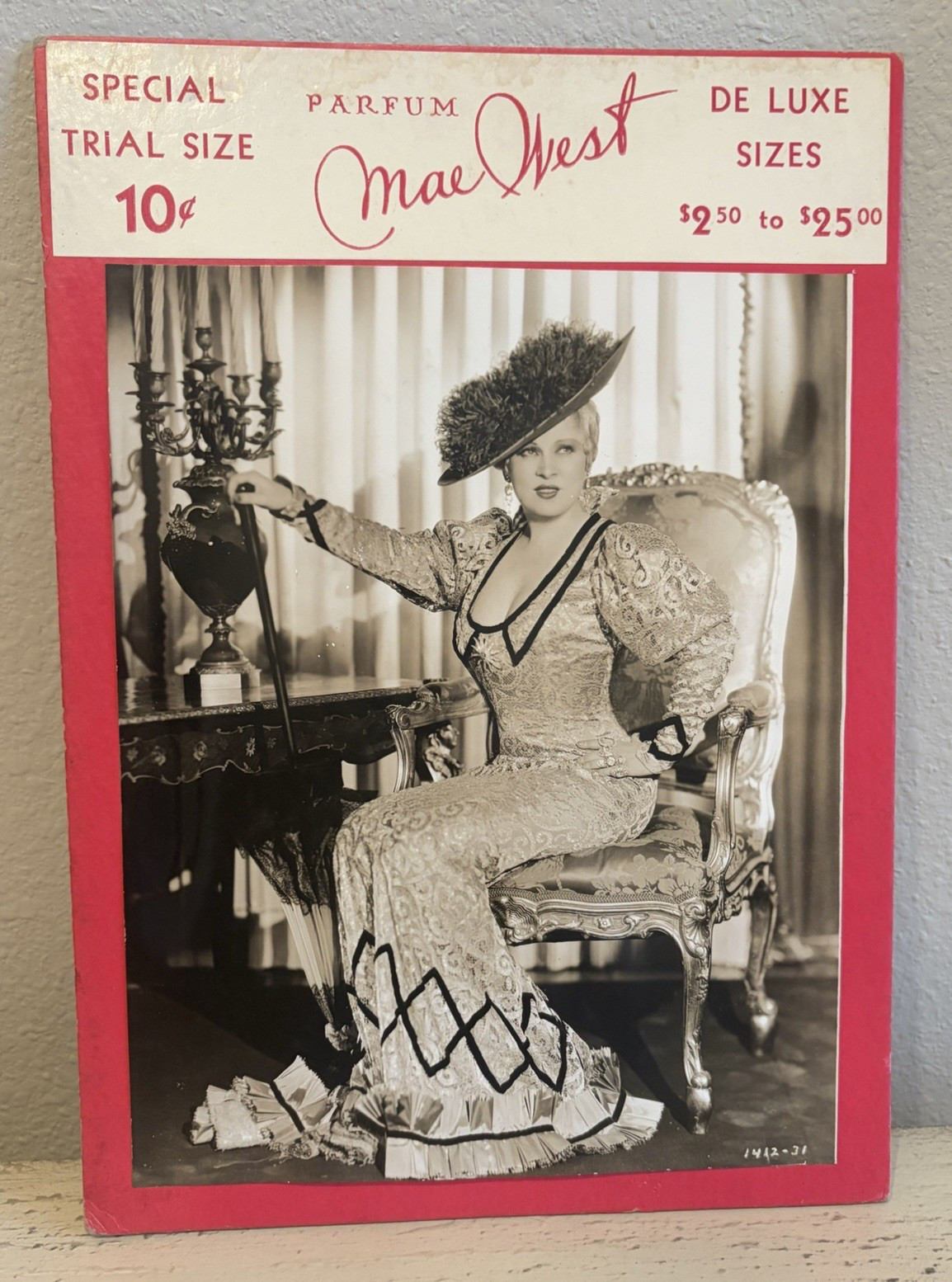 Amazing 1930’s Mae West Perfume Easel Back Store Advertising Display NOS Beauty