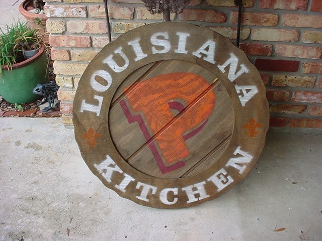 rare POPEYE’S Chicken LOUISIANA KITCHEN store-used 30″ round wooden sign