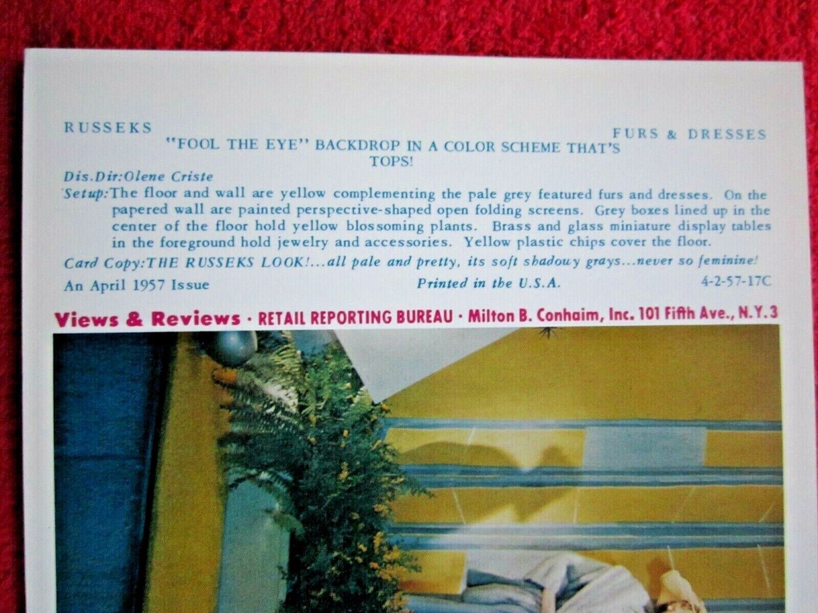 1957 RUSSEKS STORE WINDOW DISPLAY FURS & DRESSES PHOTOGRAPH PRINT #44