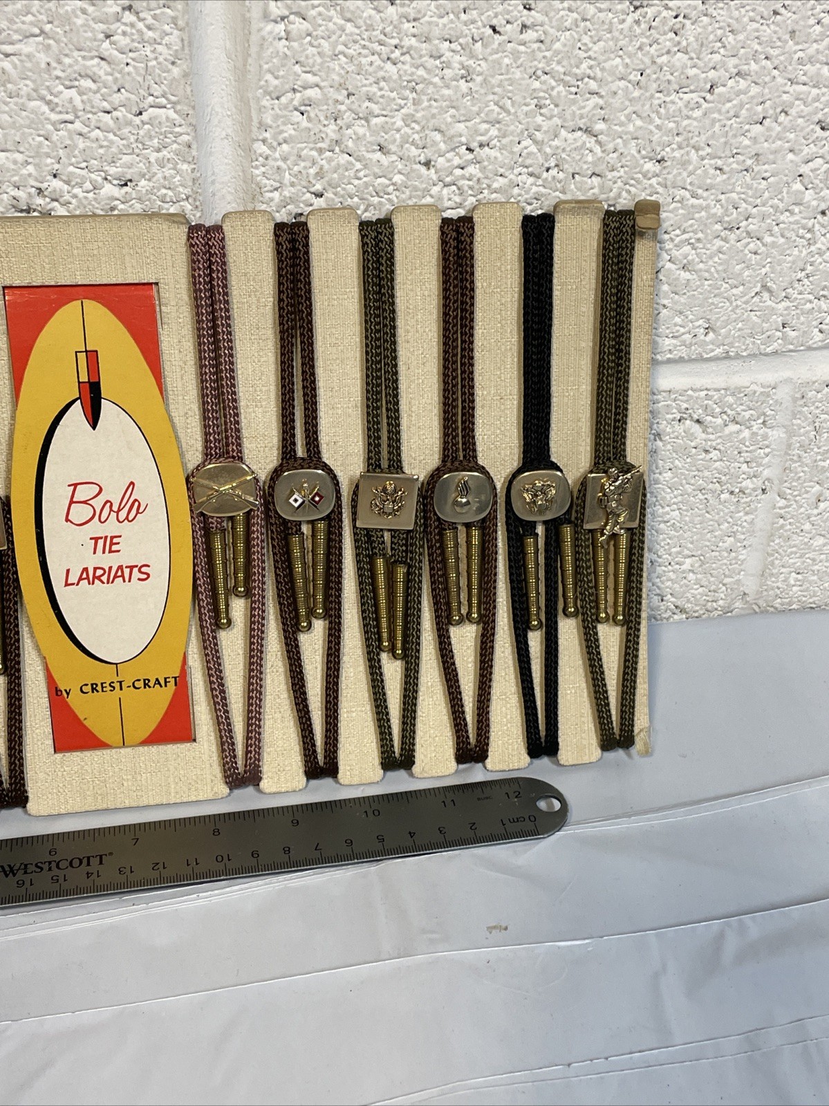 Metal Bolo Ties Bola Advertising Store Display Military Lot x12 Crest-Craft Vtg