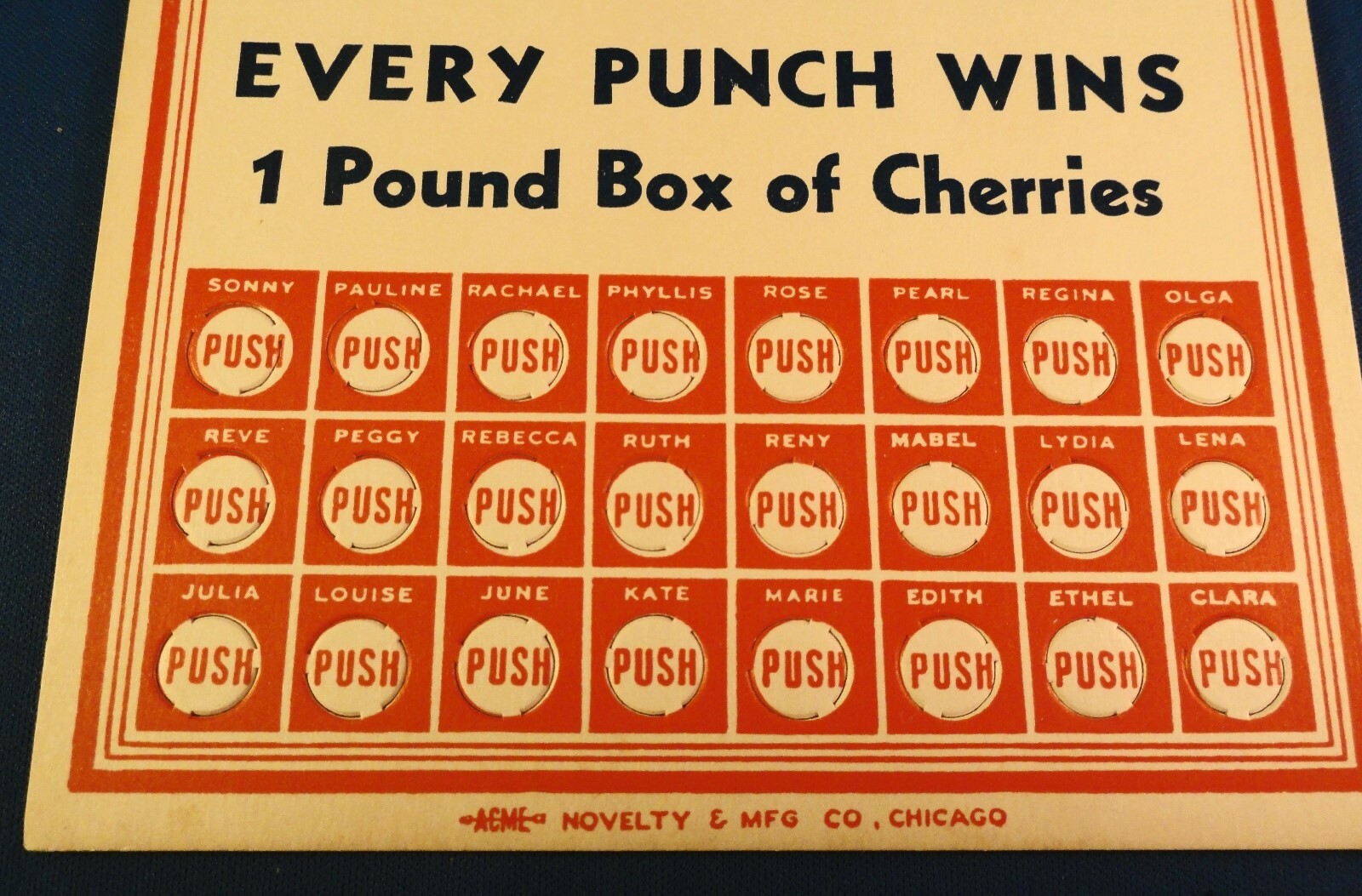 Mid 1900s General Store 1 LB Box of Cherries Gambling Punch Card – Trade Stimula