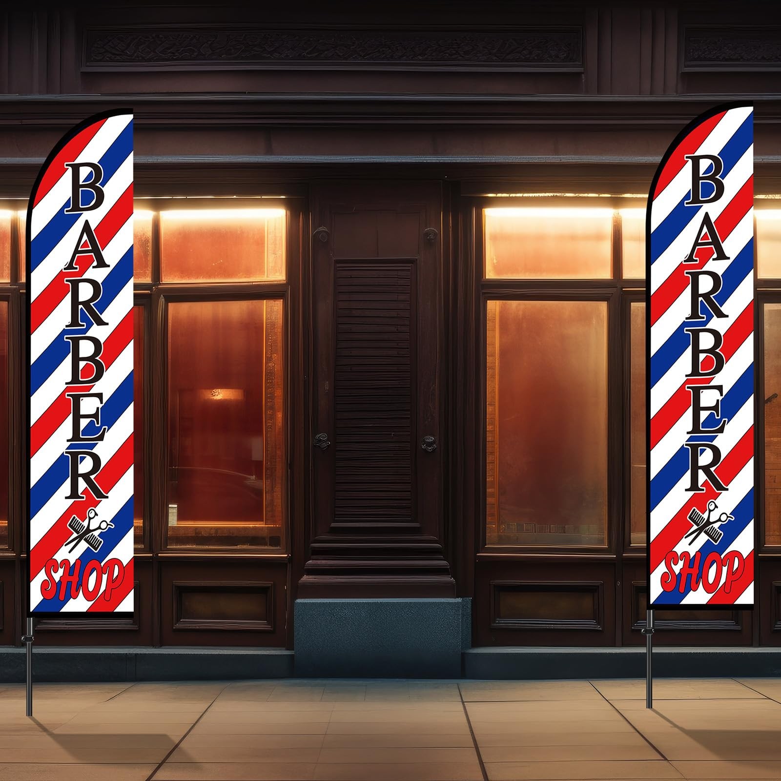VitalCozy 2 Set Barber Flag Barbershop Swooper Flag Banner with Pole Kit 7ft