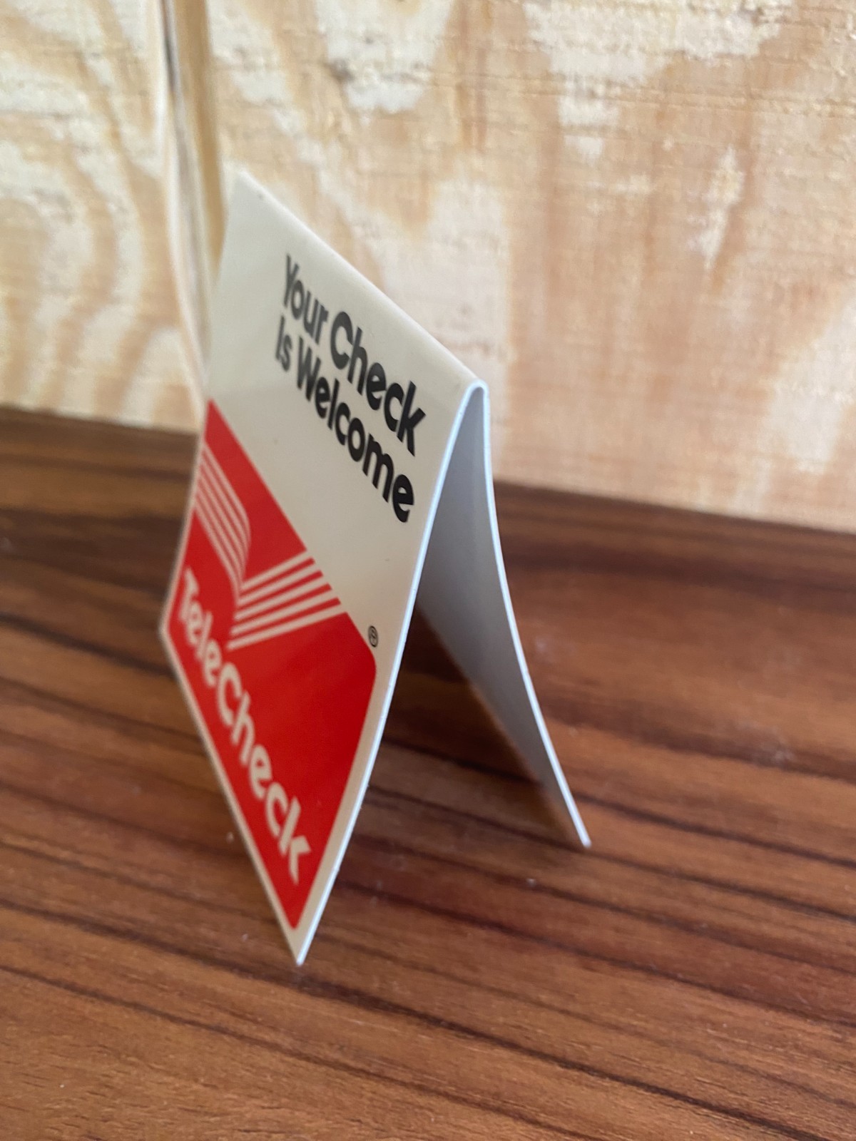TeleCheck Merchant Services Table Tent Plastic Counter Checkout Sign Movie Prop