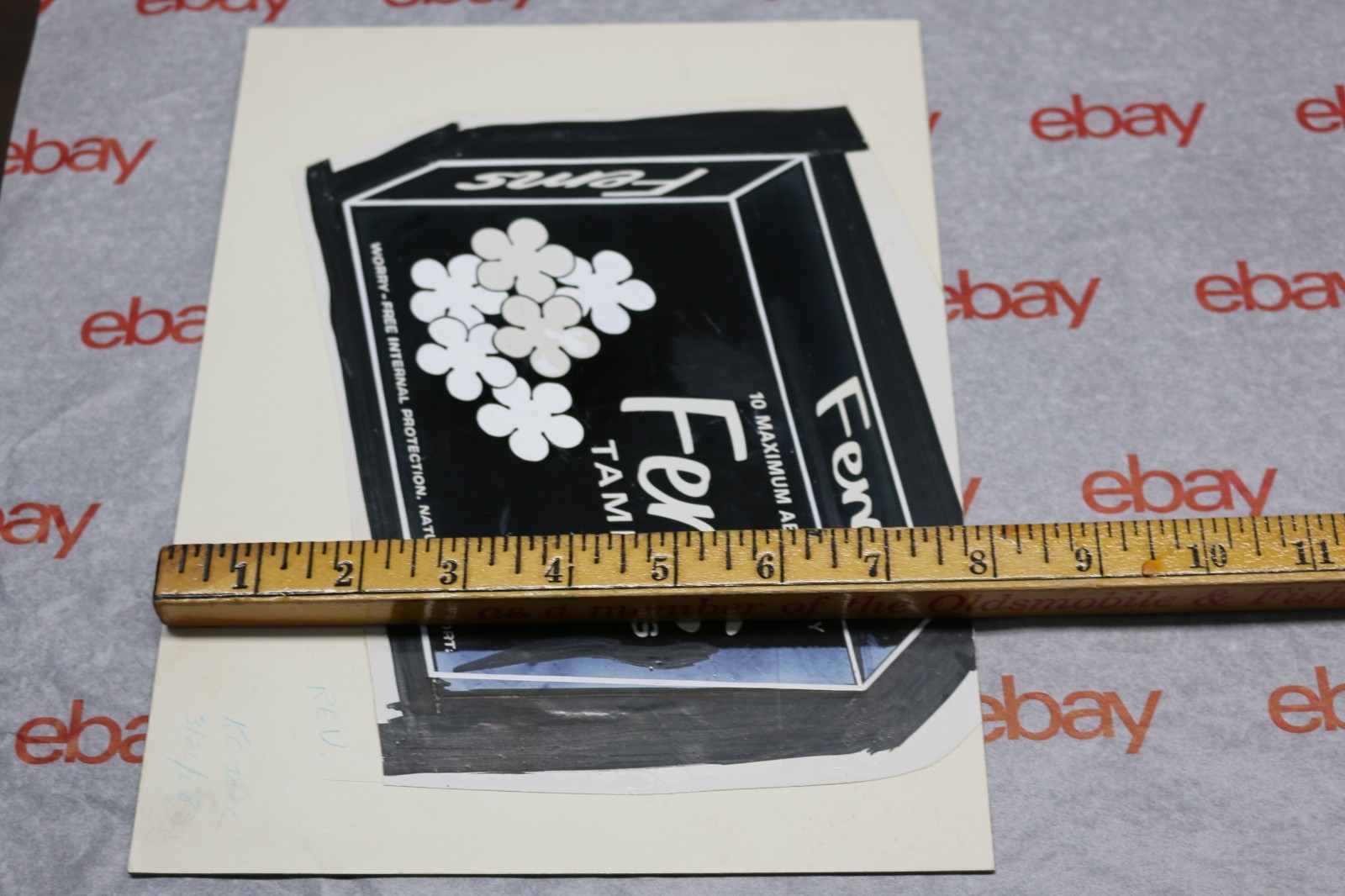 Vintage 1968 Fems Tampons ARTIST PROOF 8″ x 10″ cardboard advertising sign