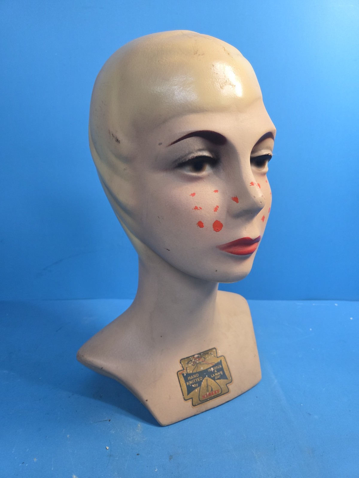 Rare Vintage 1950s Hersey Knitting Store Display Mannequin Bust Canadian Wool