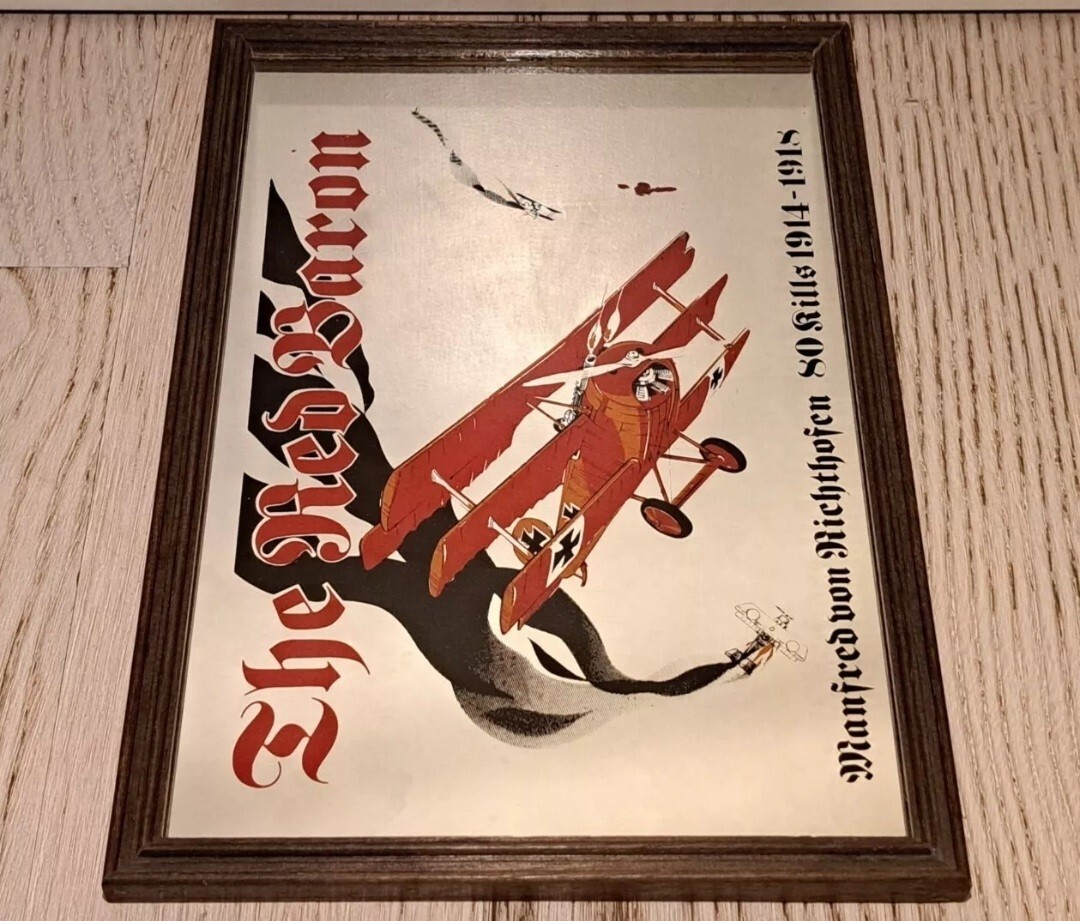MIRROR PAINTING-RED BARON/THE RED BARON-MIRROR PAINTING PICTURE WW1-VINTAGE