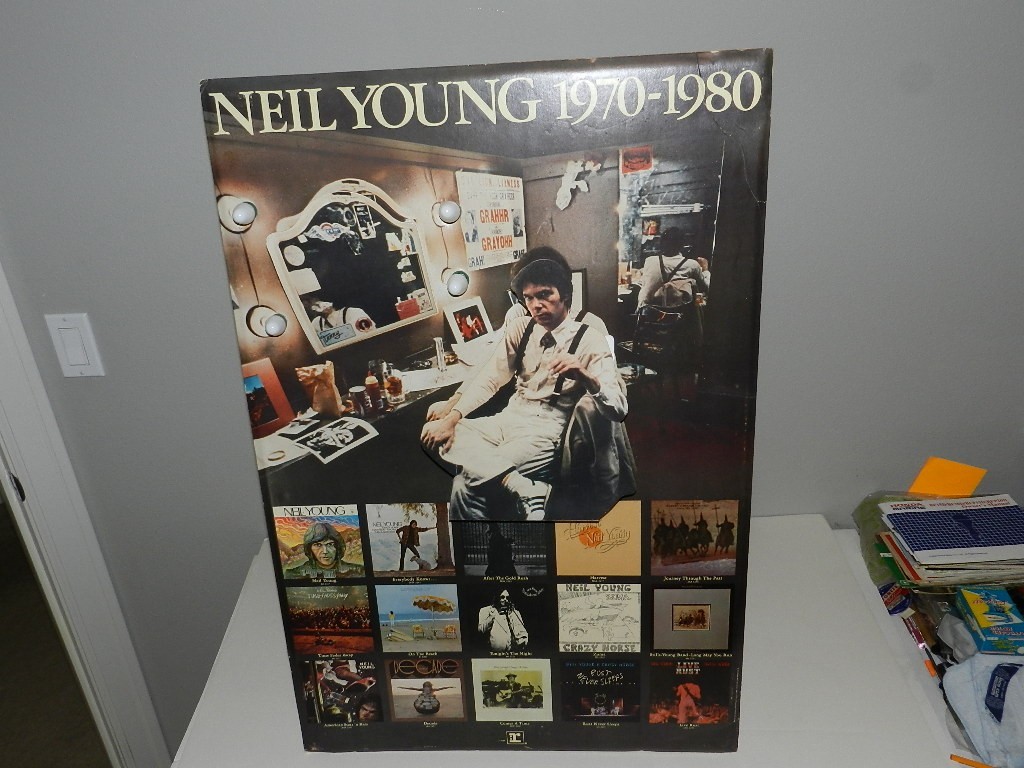 VINTAGE ADVERTISING SIGN-1980 NEIL YOUNG ALBUMS RECORD STORE DISPLAY- LIGHTED