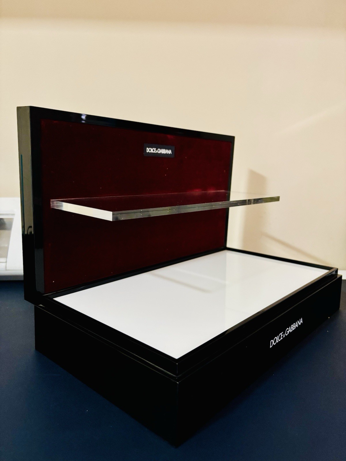 Dolce & Gabbana Black Store Display Stand Fixture w/ Clear Shelf
