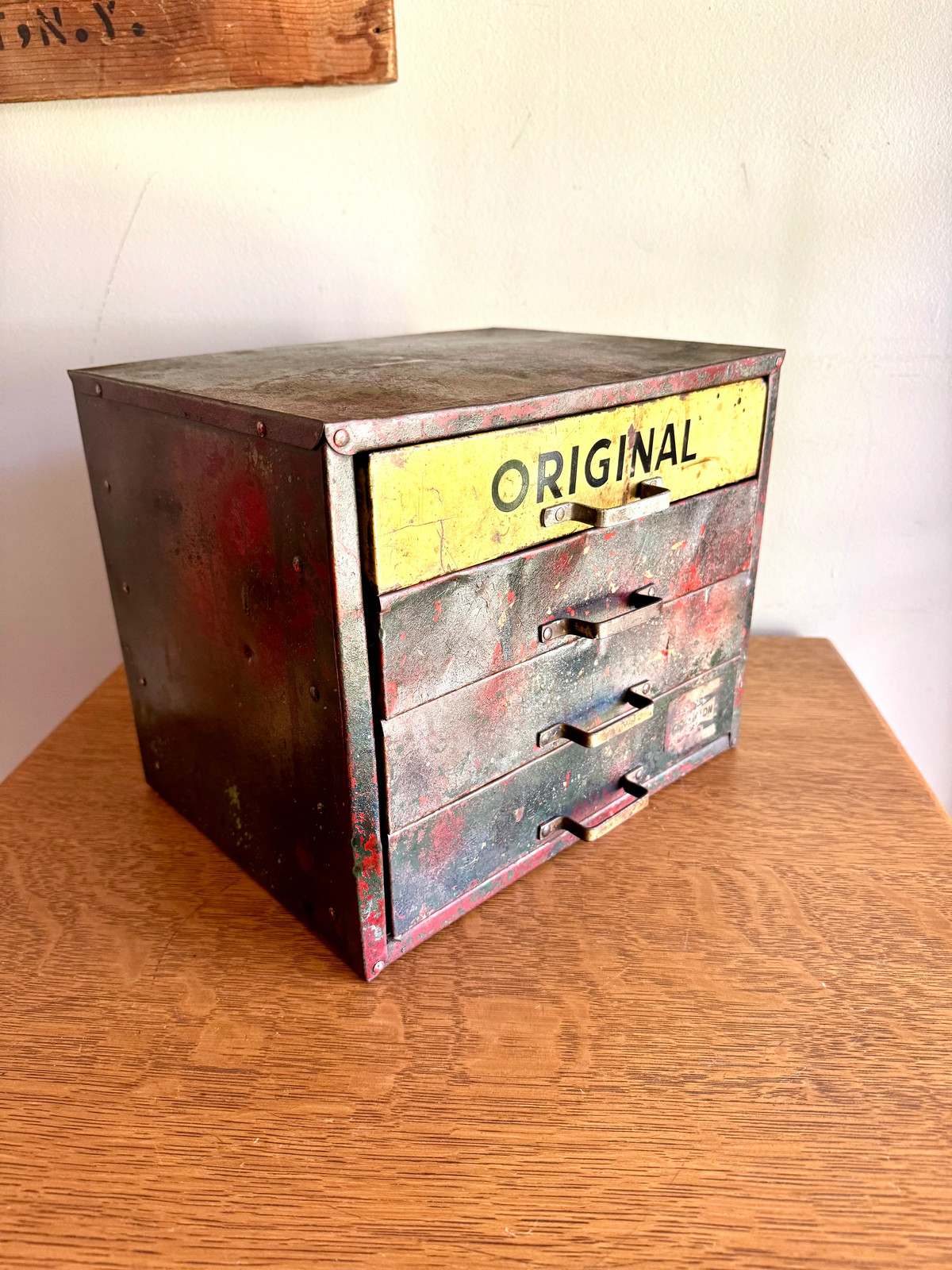 Vtg Distressed Weatherhead Original Equipment Fittings Cabinet| Rustic Metal Bin