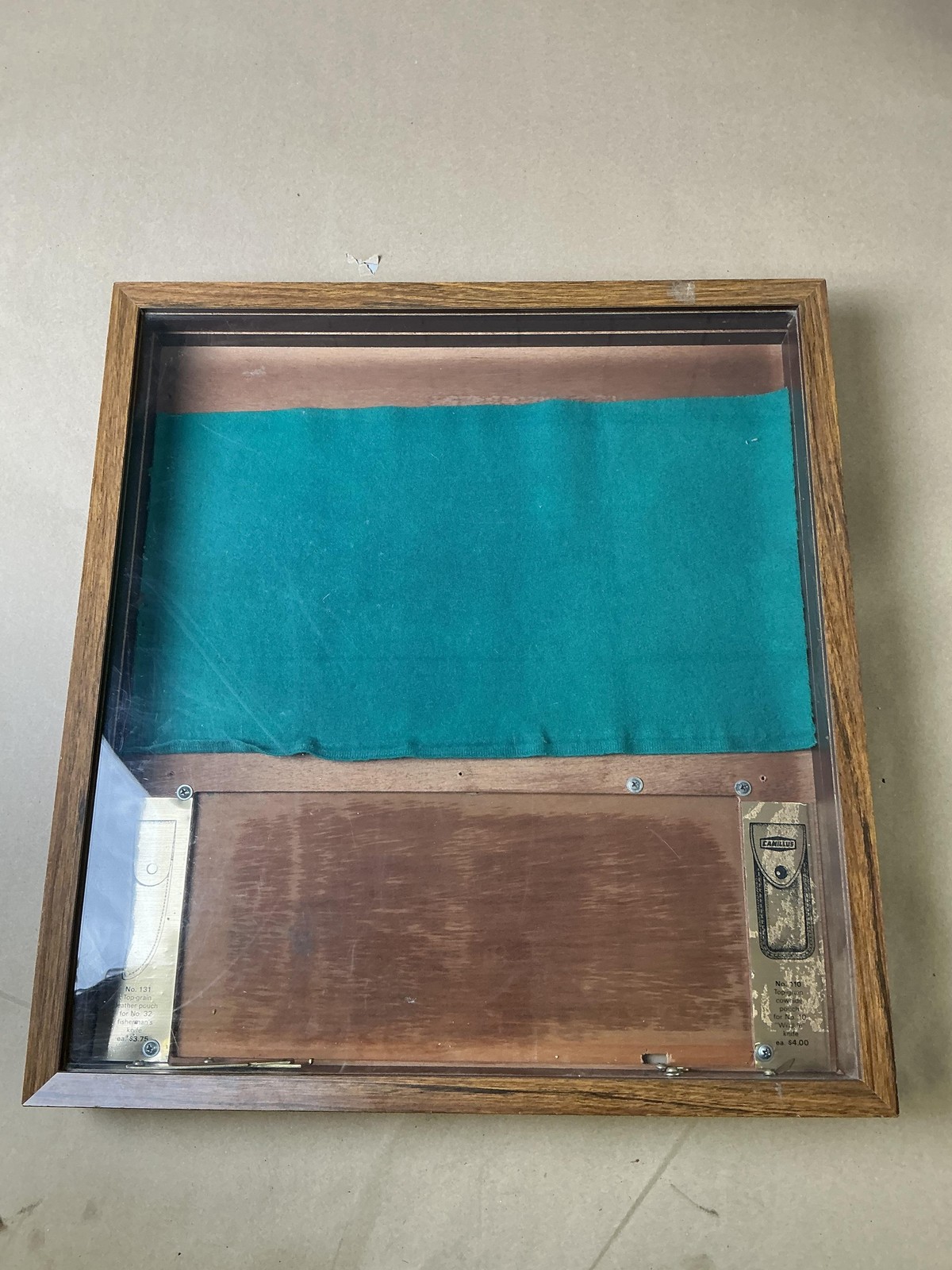 Vintage Camillus Wood Glass Store Display Shadow Box Wall Cabinet 20″x21 1/2″