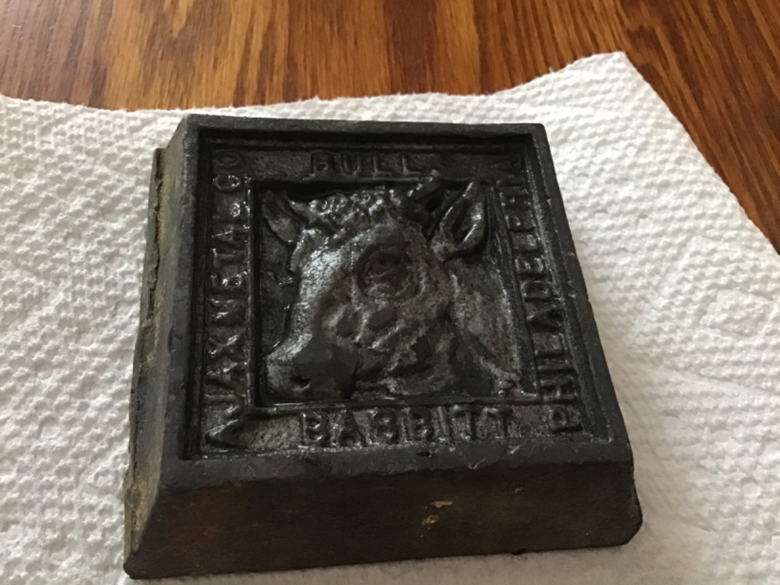 AJAX METAL Co BULL ALLOY PHILADELPHIA Old Advertising Paperweight Store Display