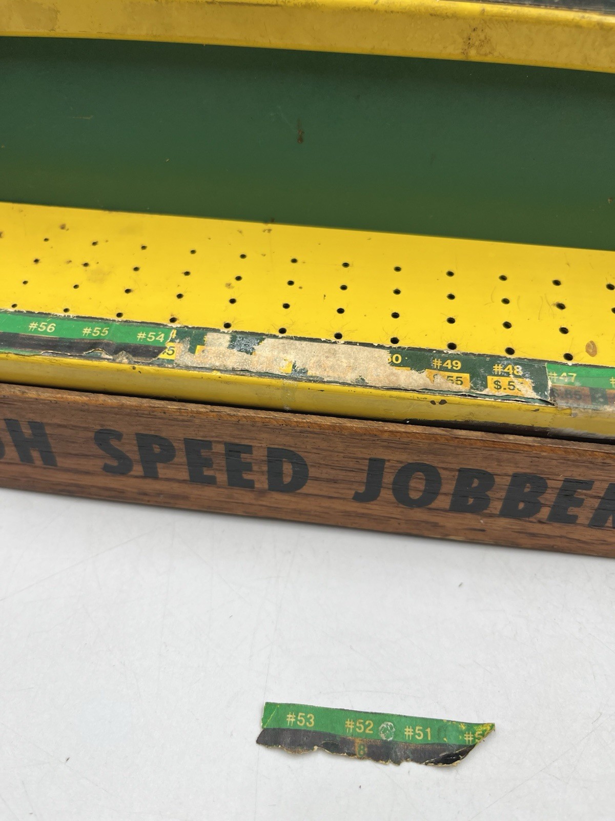 Vintage Oak Wood Hardware Store Display Hanson HIGH SPEED JOBBERS DRILLS SEE