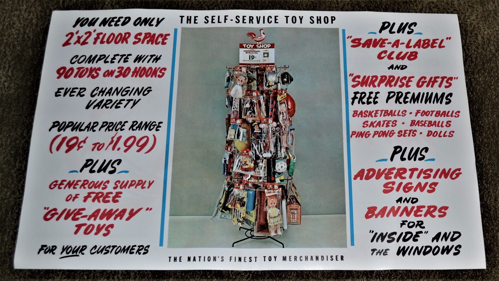 VTG 1964 Advertising Self Service Toy Shop Poster Flier Display Never Folded x2