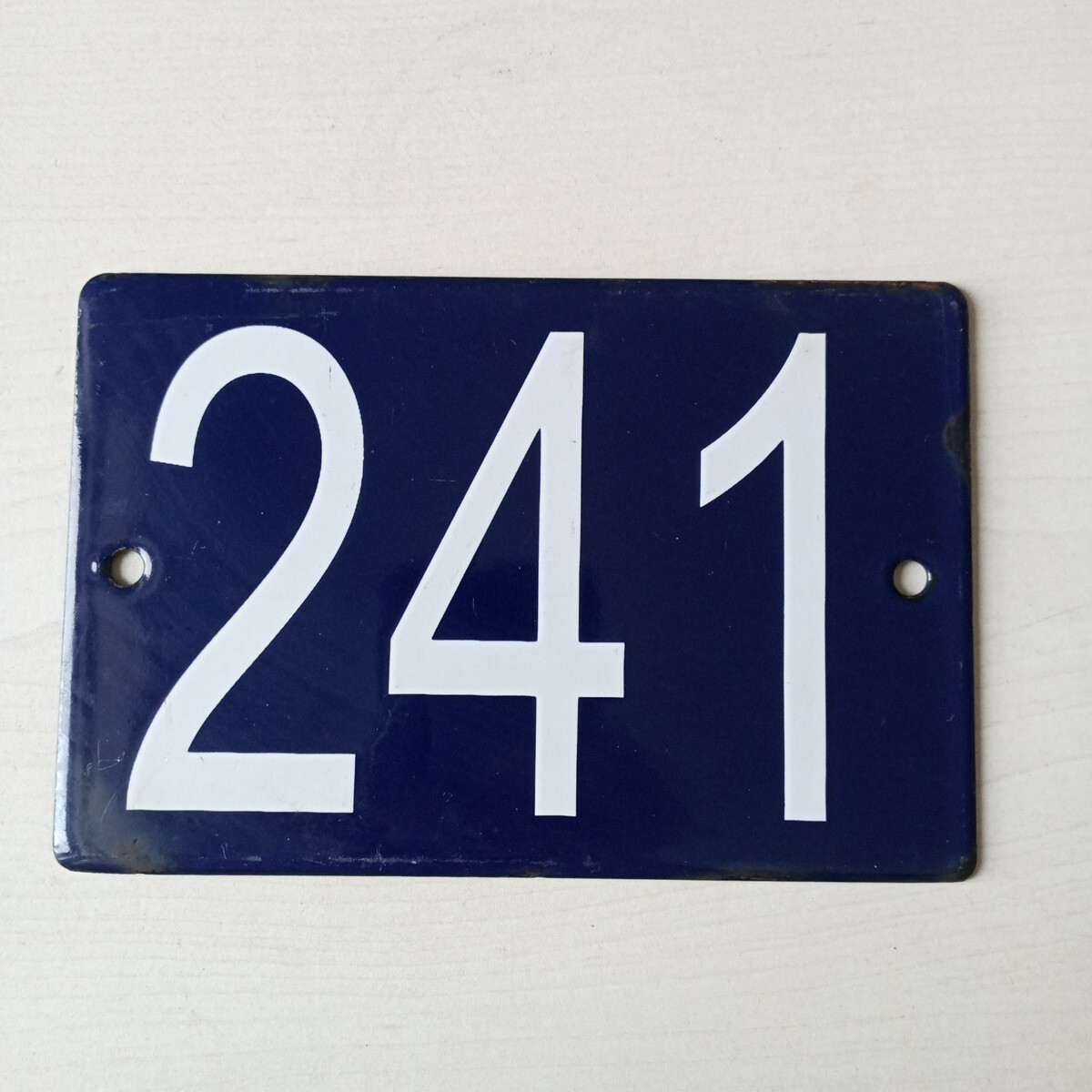 Old street number, house enamelled plaque, 15×10 cm, blue No. 241