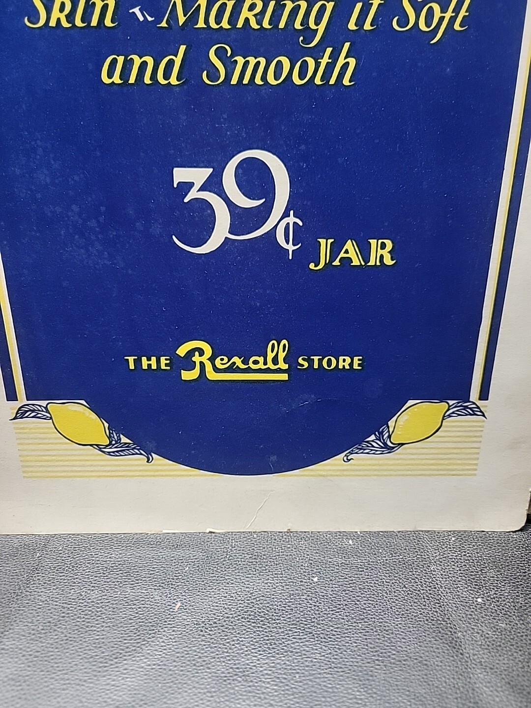 VtgTHE REXALL STORE/LEMON COCOA BUTTER SKIN CREAM Cardboard Store Display Poster