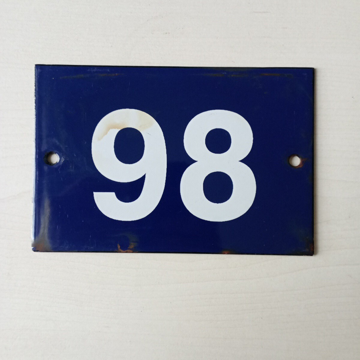 Old street number, house enamelled plaque, 15×10 cm, blue No. 86 98