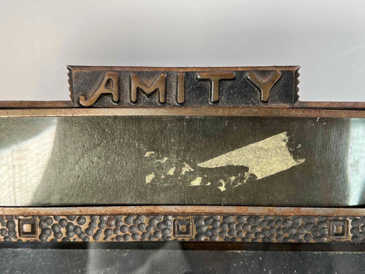Antique Moe Bros AMITY Key Wallet Advertisement Store Display Cast Iron Frame
