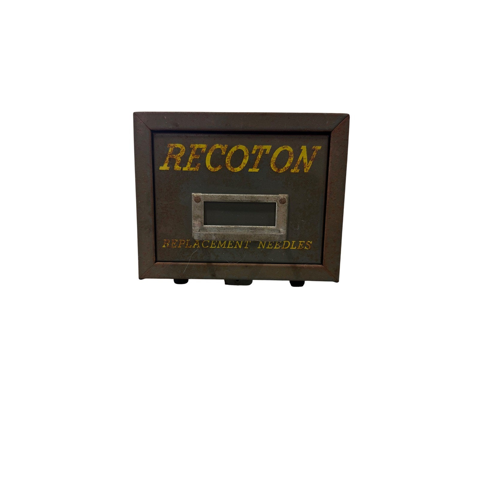 Vintage Recoton Metal Storage Drawer Phonograph Needle Cabinet Industrial Rust