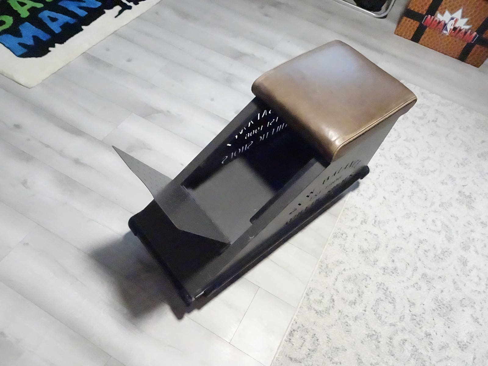 RARE VTG New Balance Steel & LEATHER Retail Store Shoe Display STOOL & STORAGE