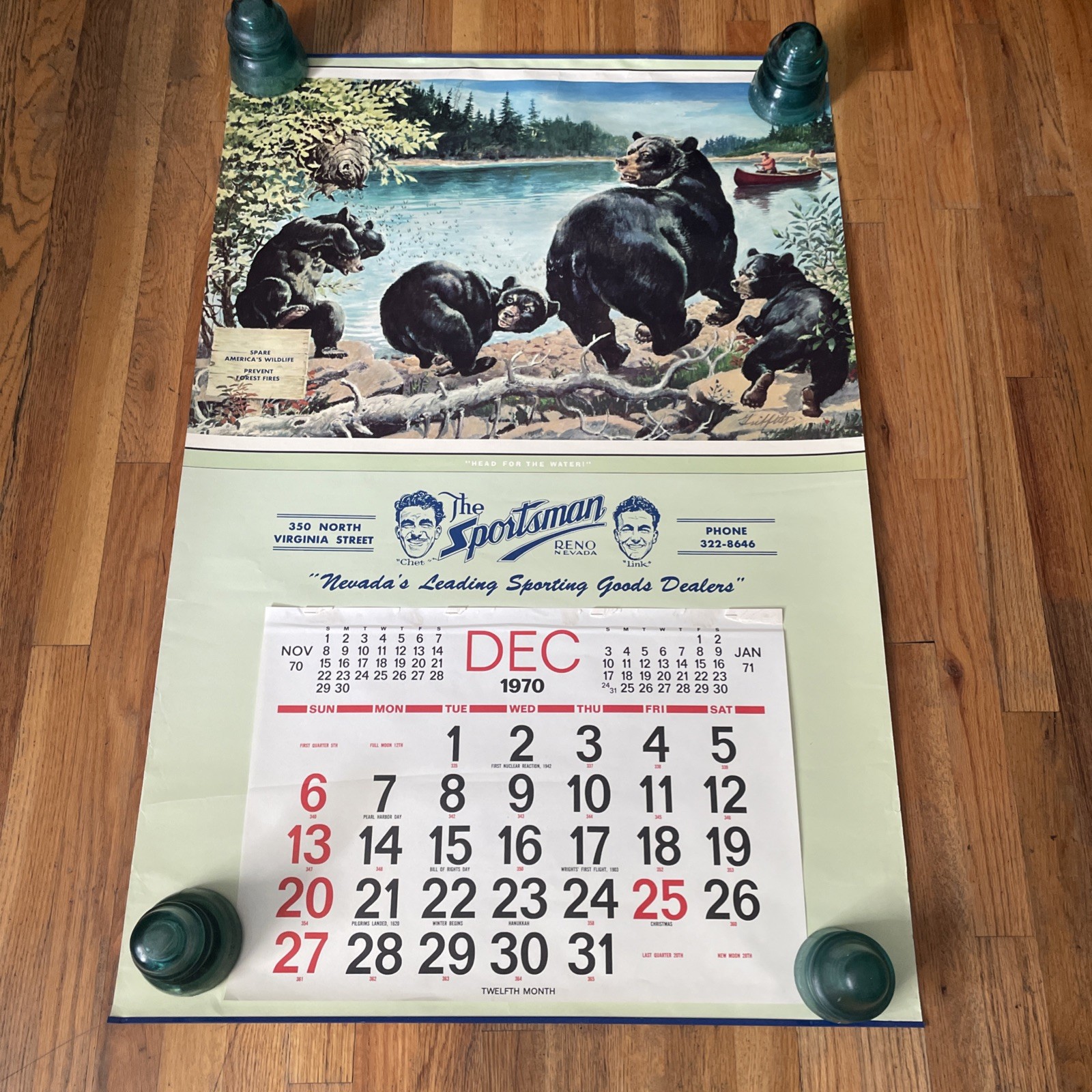 VTG Taxidermy Hunting Gun Store Advertising Poster Calendar 1970 Sportsman RENO