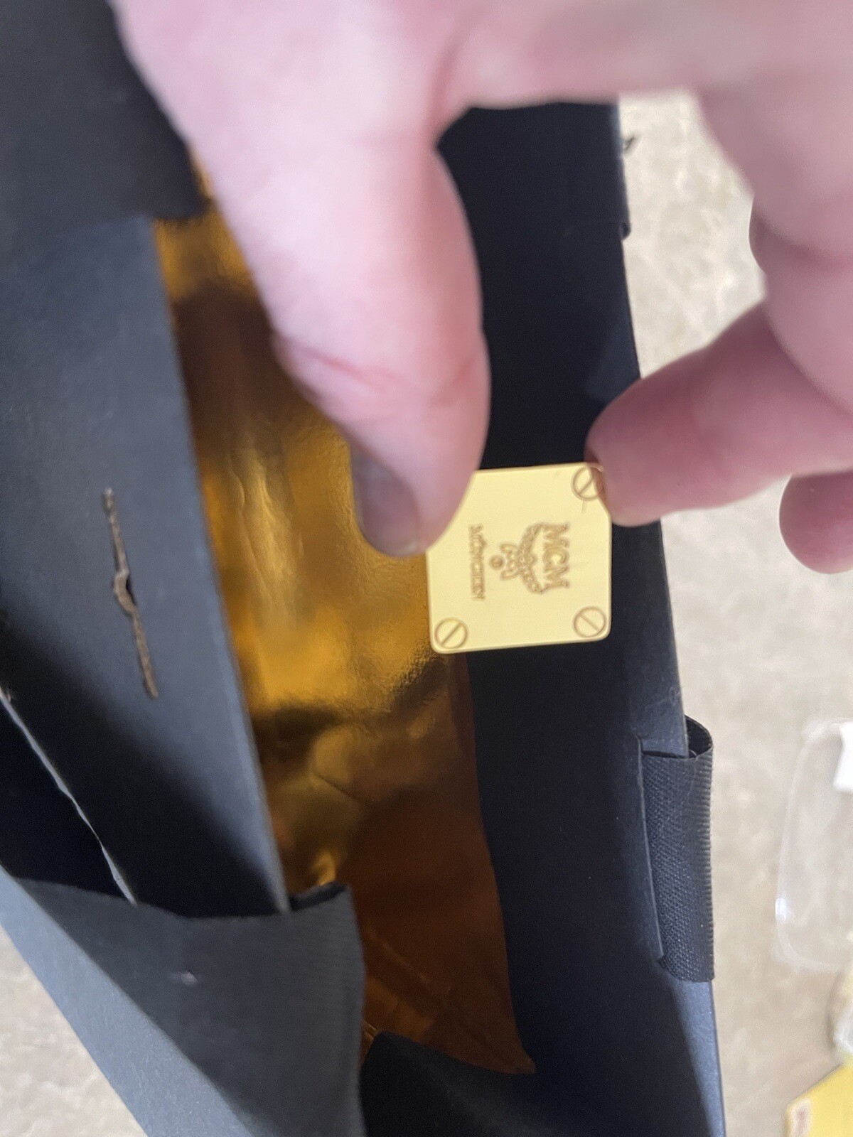 MCM Black with Gold Letters Shopping Bag .Gold Lined . MCM Hardware Closure.RARE