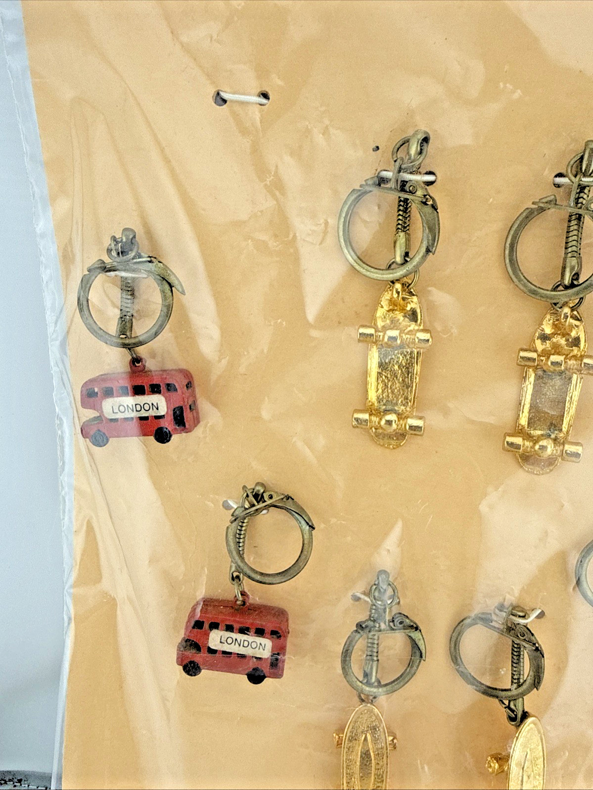 Souvenir Key Rings Red London Bus Gold Skateboard Original Store Display 9 Items