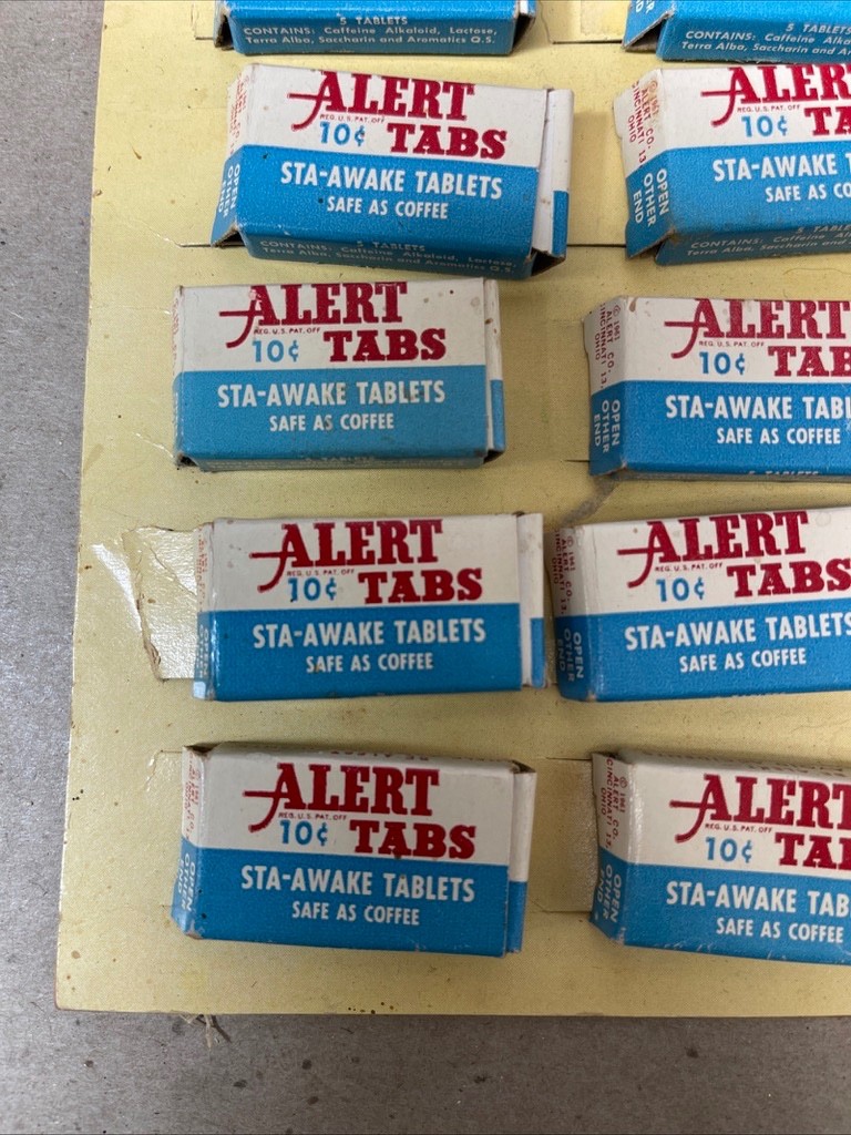 Vtg Wake Up 10 cent Alert Tabs Store Counter Display Cardboard Retro Advertising