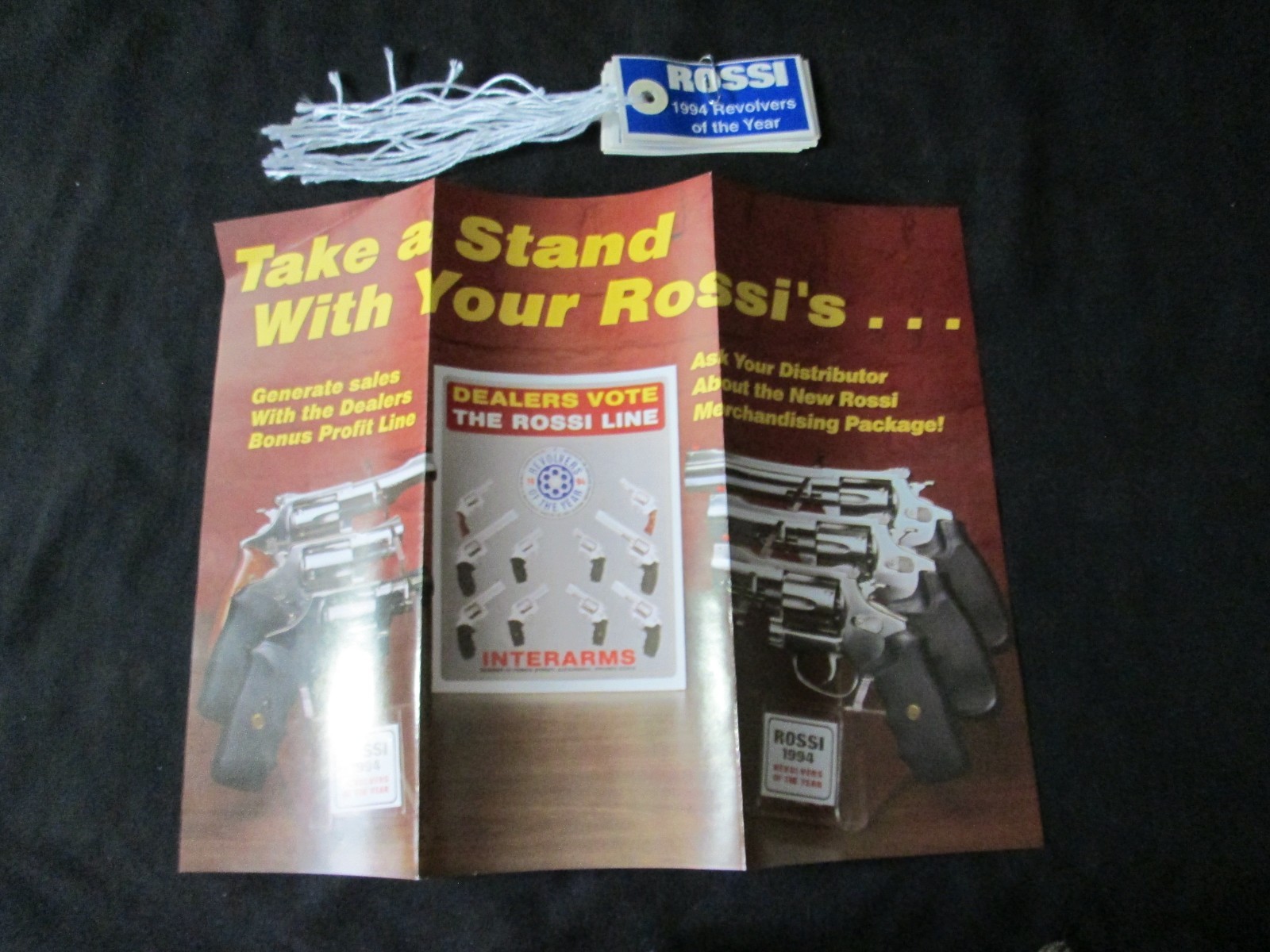 1995 Gun Dealer’s Advertising Easel Display~ Rossi Revolvers W/ Line-Art & tags