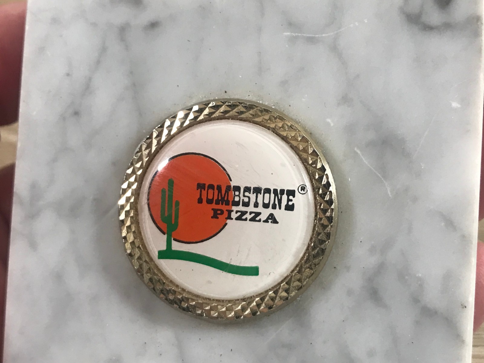 Vintage Tombstone Pizza Marble Paperweight Desktop Display Advertisement