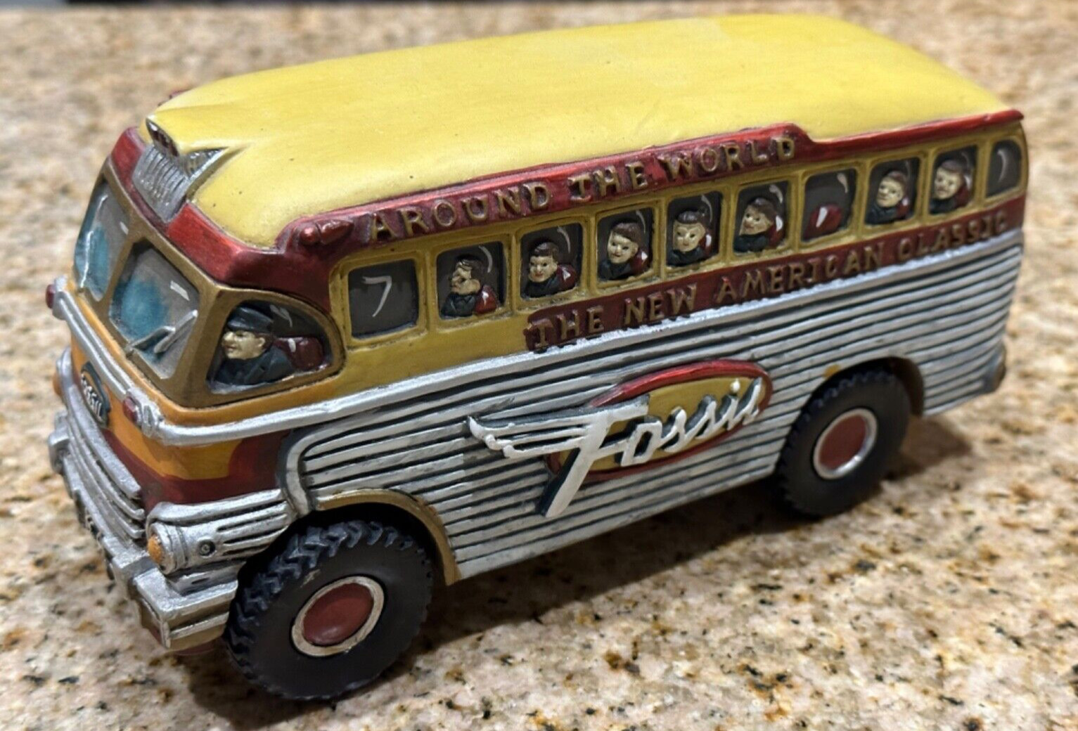 FOSSIL Watch Around The World American Classic Yellow Bus Vehicle Watch Display