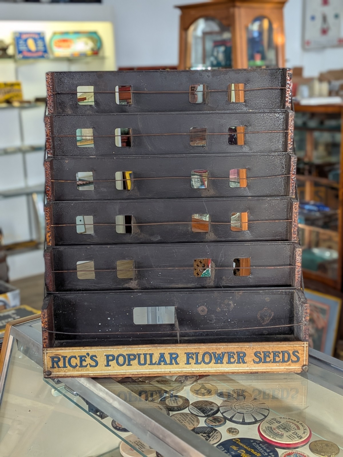 Rices Seeds 1909 Advertising Sign Country General Store Folding Display Cabinet