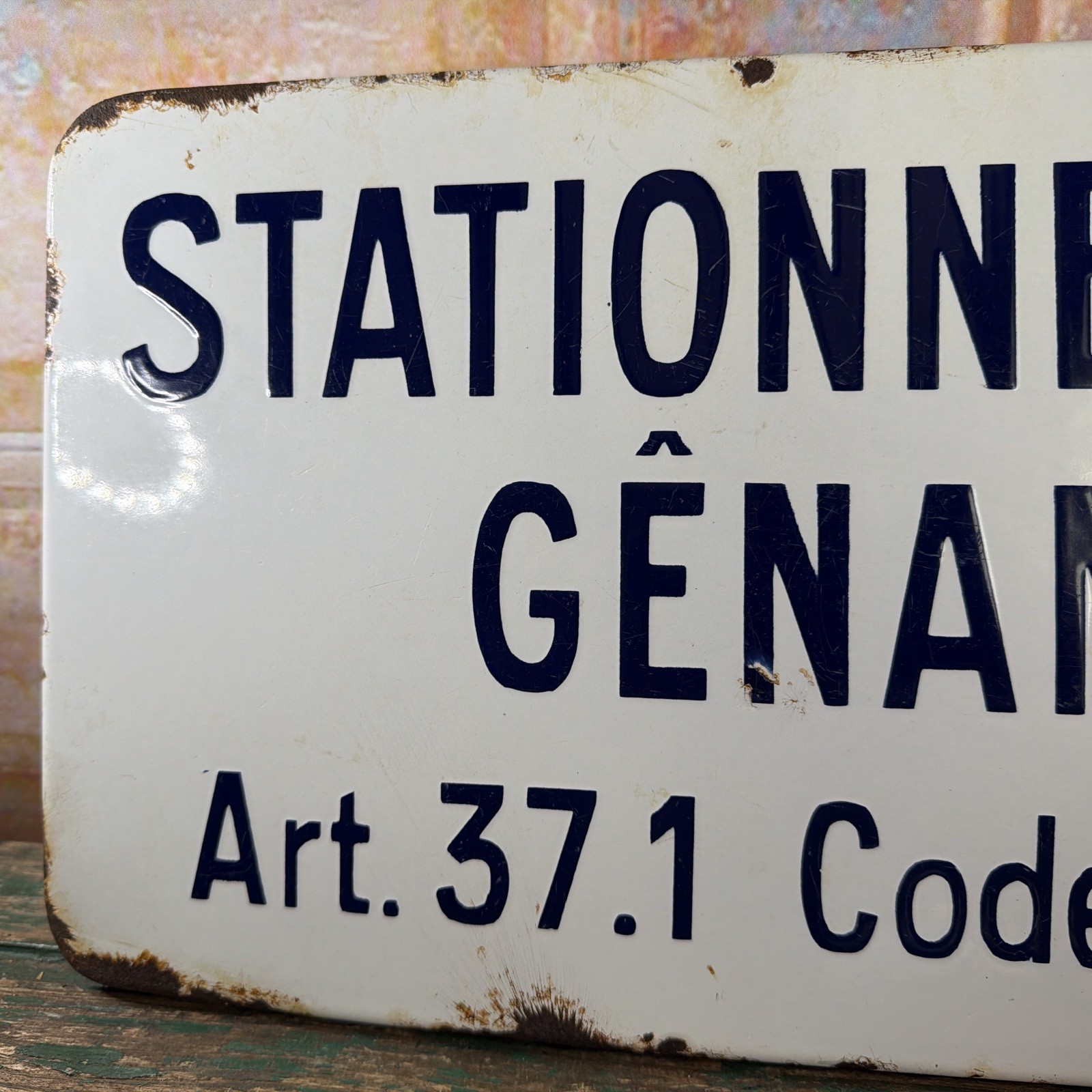 Antique 45cm Enameled Parking Sign Plate Vintage 1950s