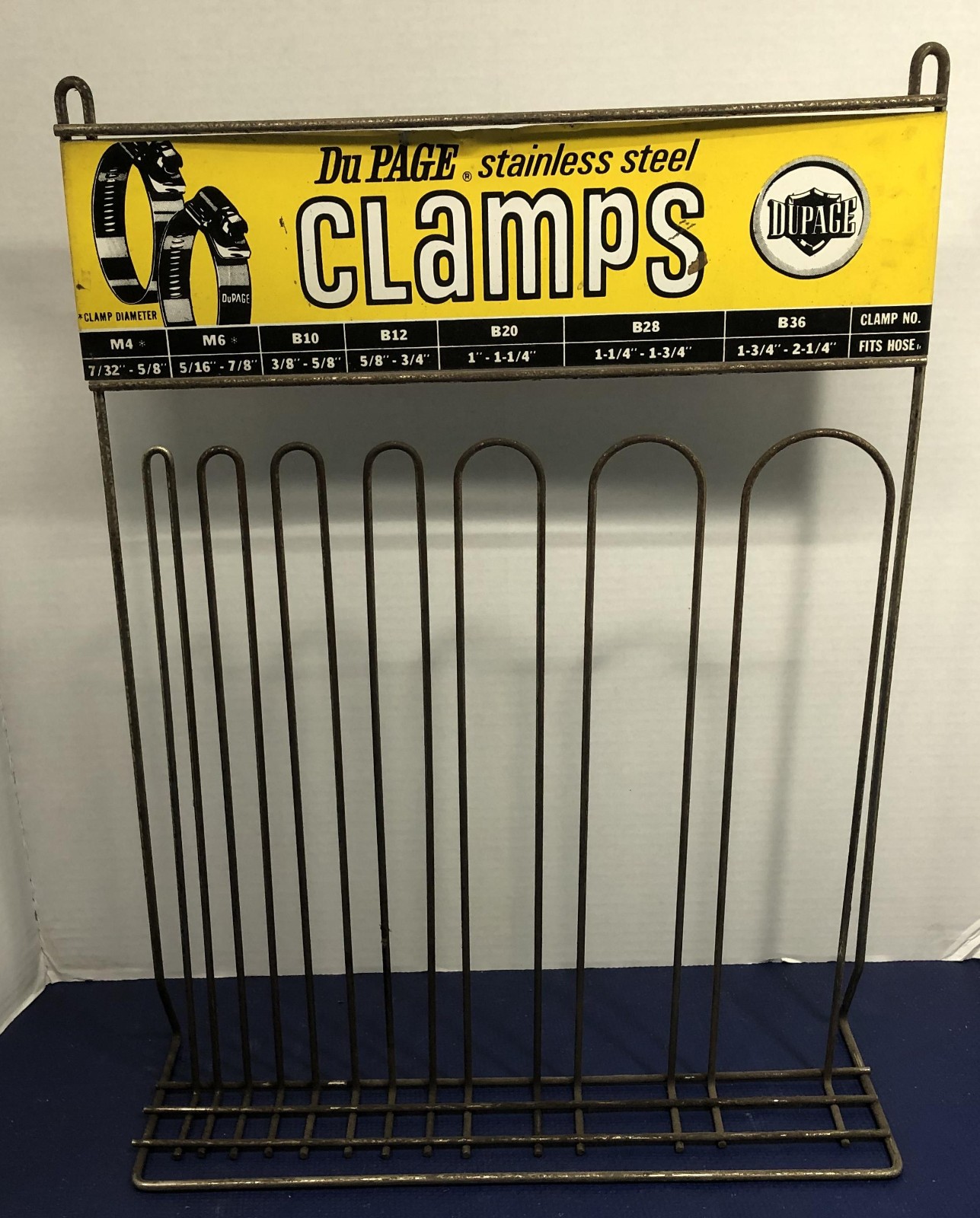 Du Page Stainless Steel Hose Clamps Counter Display Rack vintage sign gas oil