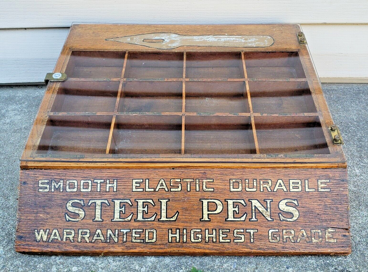 Antique Steel Pens Counter Top Fountain Pen Nib Display Case Advertising Sign