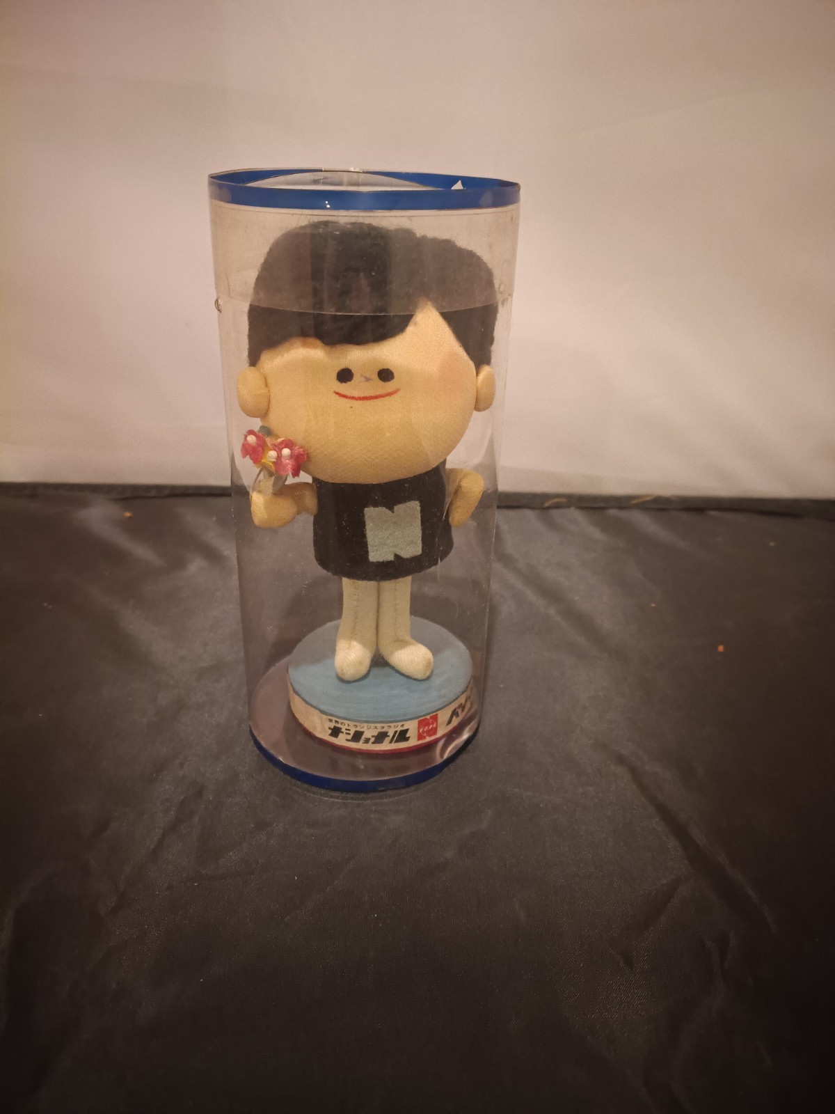 Vintage National Boy Figure Holding Flower 15cm Panasonic Mascot Japan Soft Toy