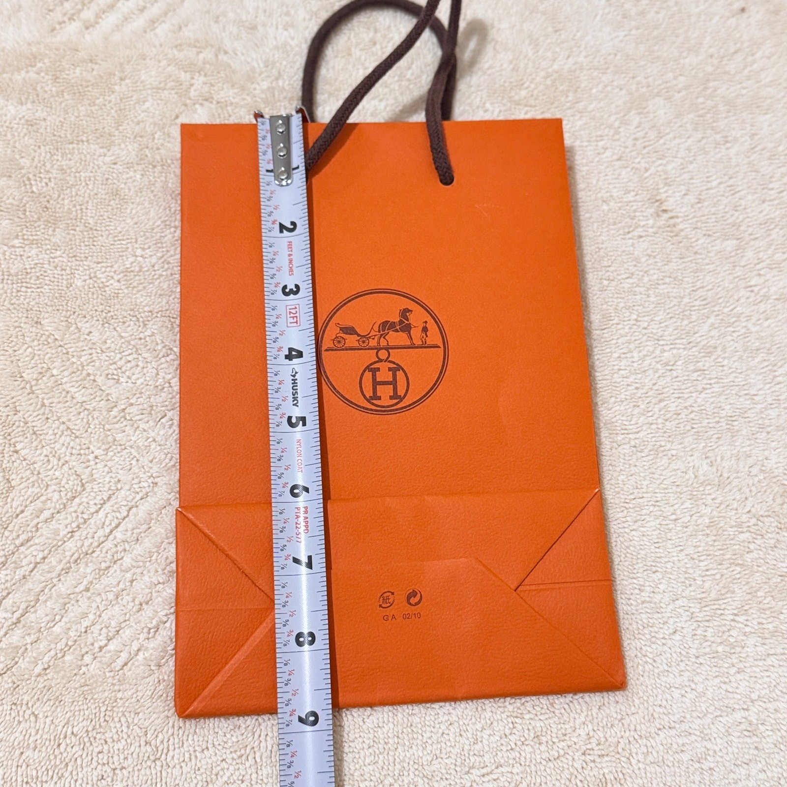 Authentic Hermès Orange Shopping Gift Bag Brown Rope Handles Paris 9″x 6″ Small