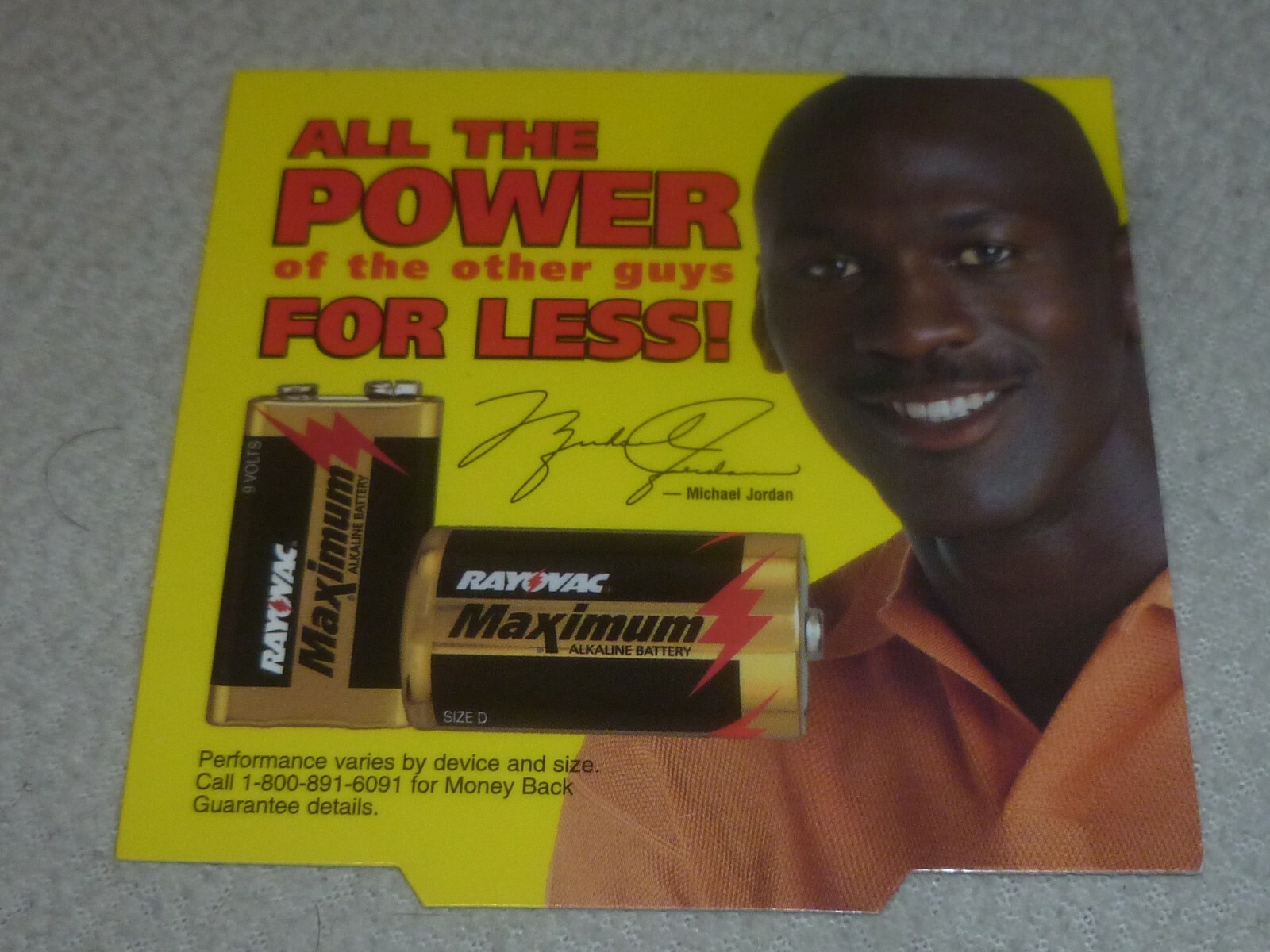 VINTAGE MICHEAL AIR JORDAN 1990S RAYOVAC BATTERIES PROMO 3 1/2″ CARD BASKETBALL