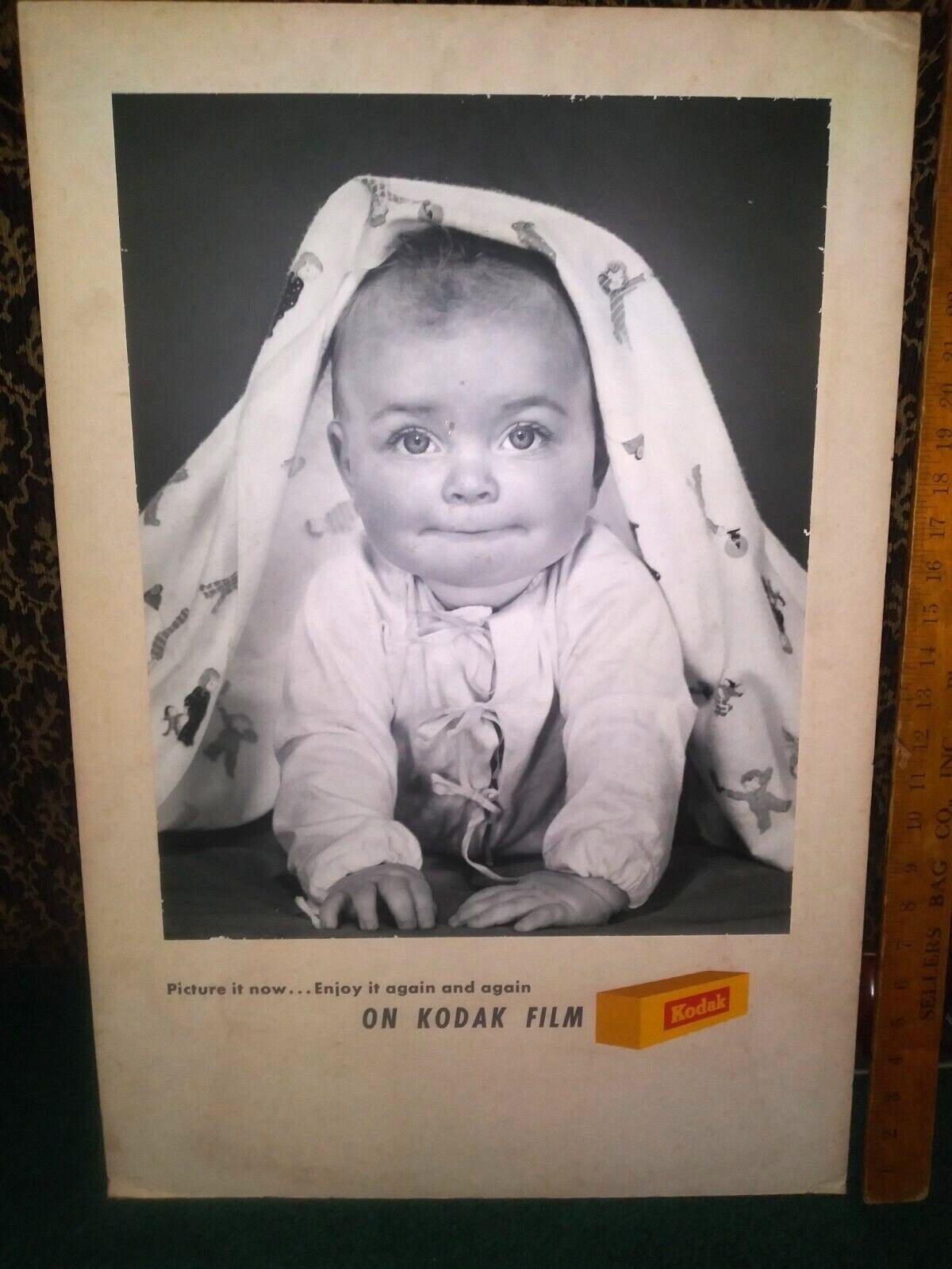 VINTAGE KODAK FILM CAMERA STORE DISPLAY STANDEE: BABY & BLANKET