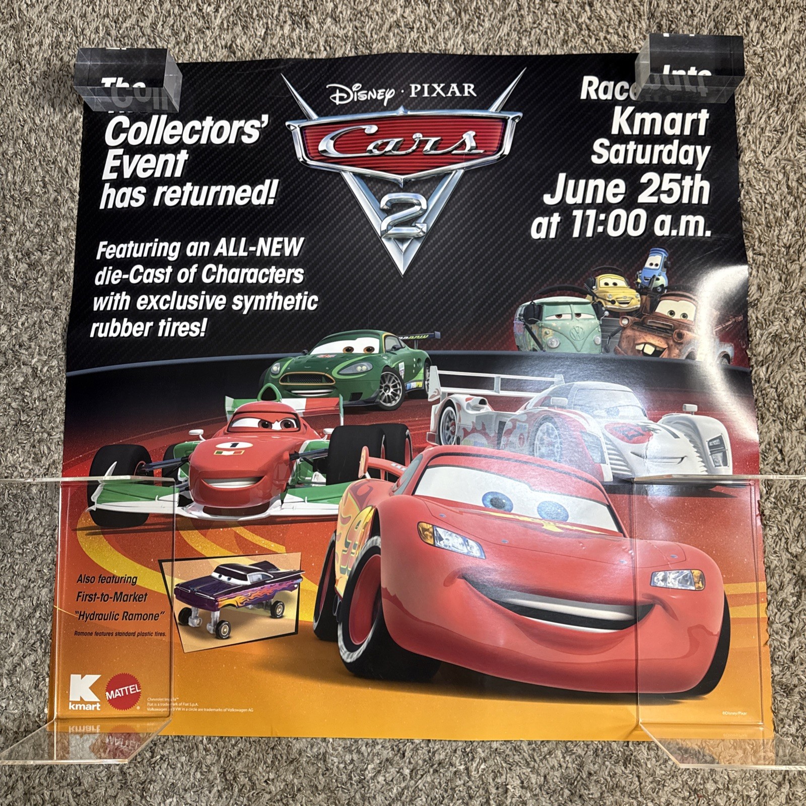 Disneys Cars 2 Diecast Toys Mattel Kmart Store Display Sign Poster 30×30” in