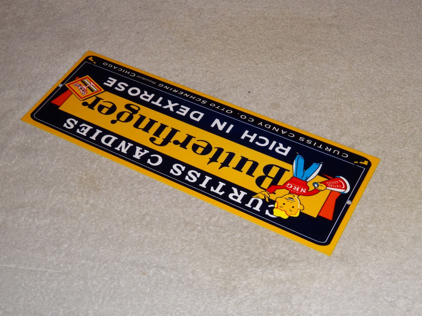 VINTAGE CURTISS CANDIES BUTTERFINGER 15″ METAL CHICAGO CHOCOLATE CANDY BAR SIGN!
