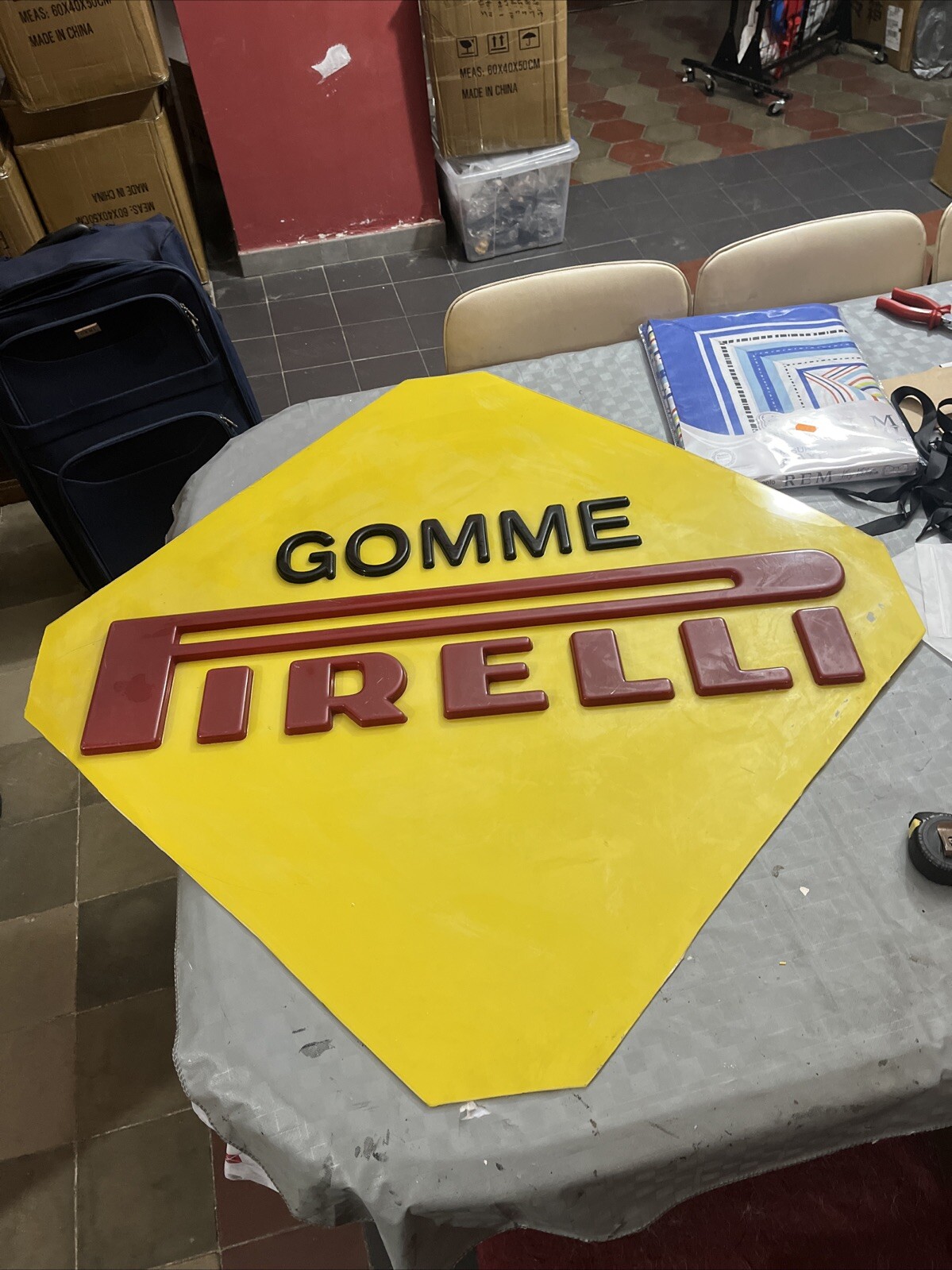 Advertising sign Pirelli tires, 70s embossed plastic