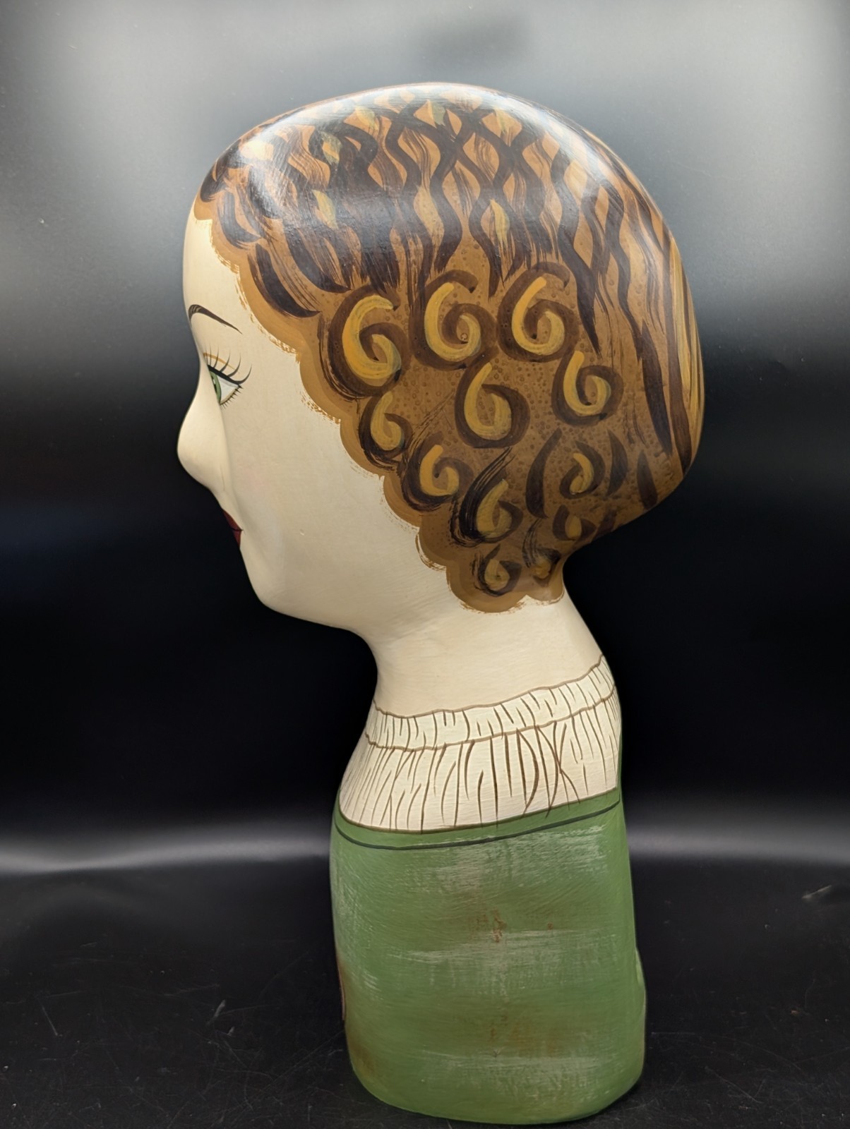 Vintage Hand Painted Millinery Plaster Head- Mme “Fleurs “French Display HATS