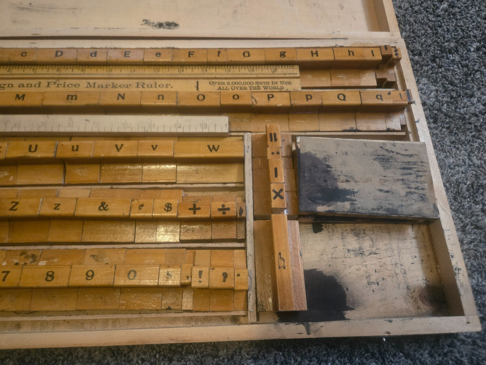 Vintage Fulton Sign & Price Marker Set Wooden Letterpress Kit Complete Box