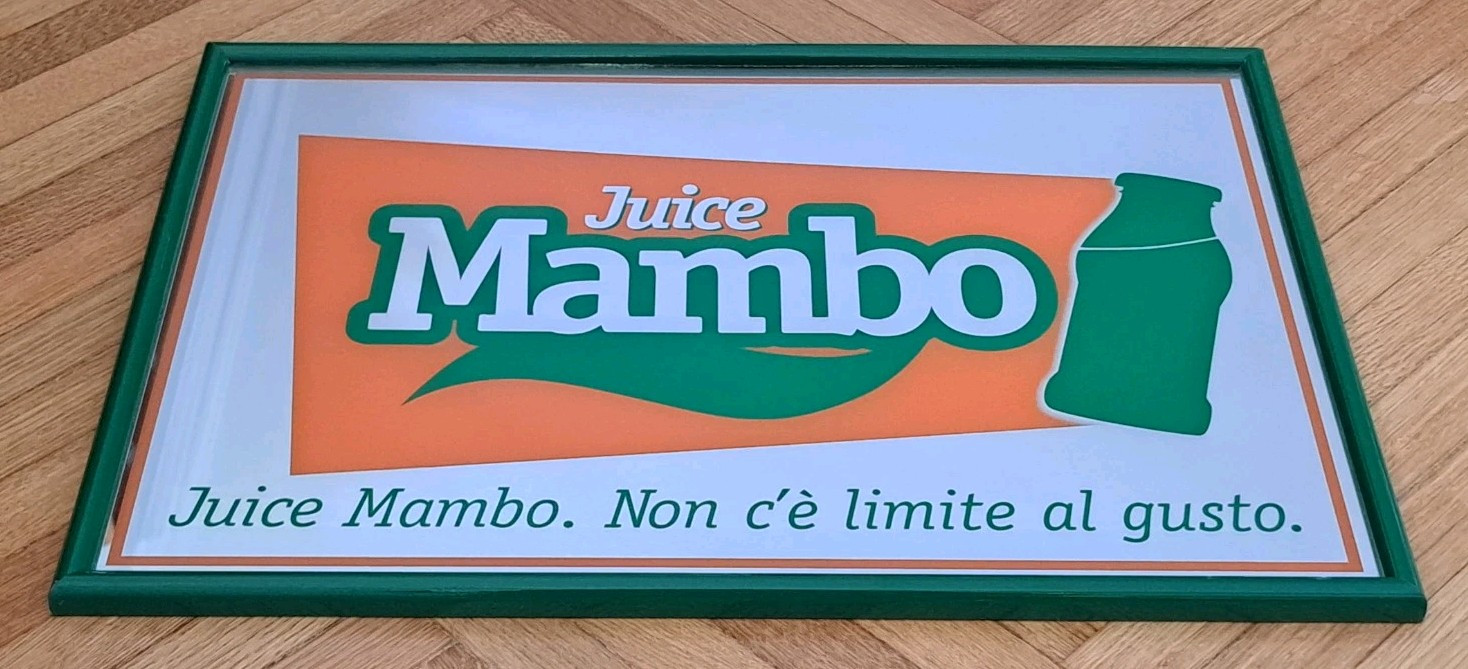 ADVERTISING MIRROR SIGN/FRAME-JUICE MAMBO JUICES-MIRROR-90′-VINTAGE