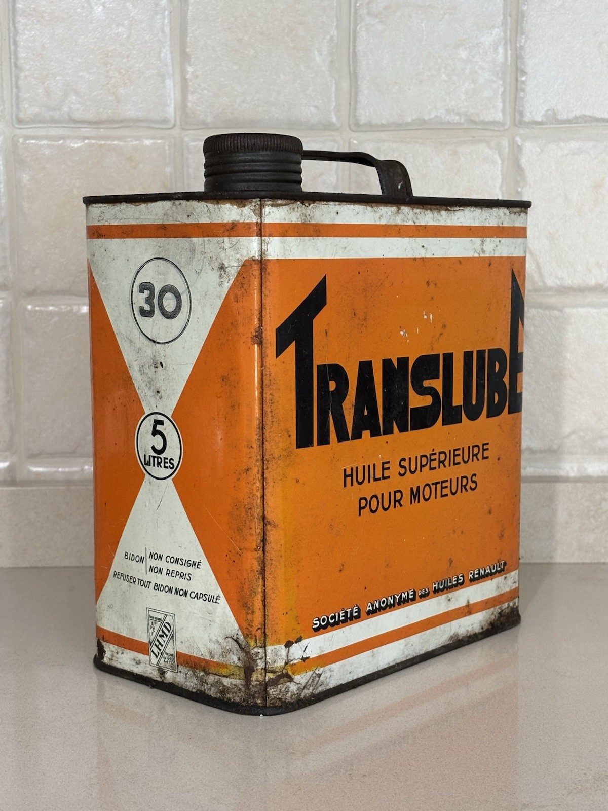 Antique Oil Milk. Renault. Motor Oil.