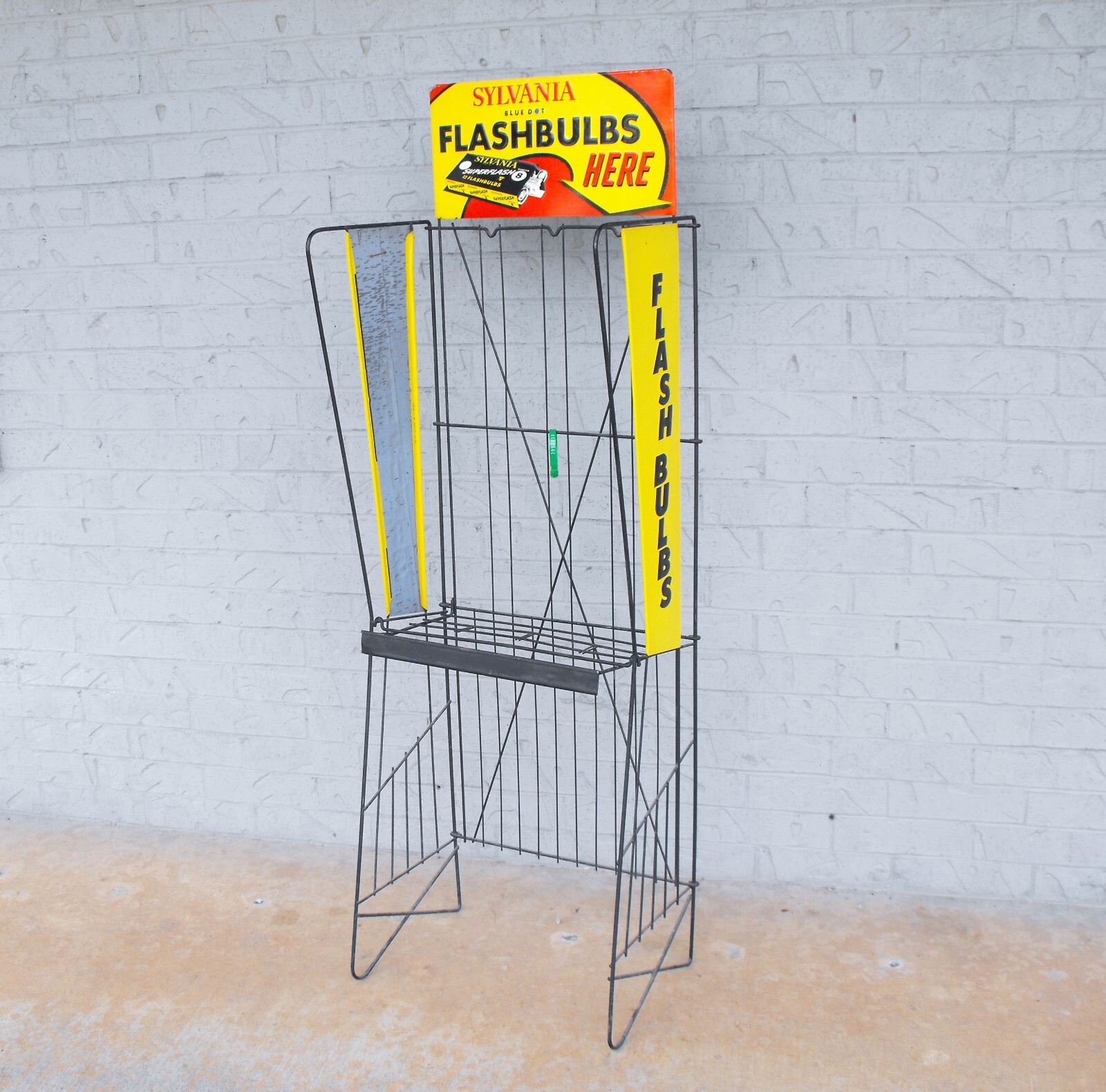Vintage 60s Sylvania Flashbulbs Metal Display Rack Metal Sign 56″ Tall Folding