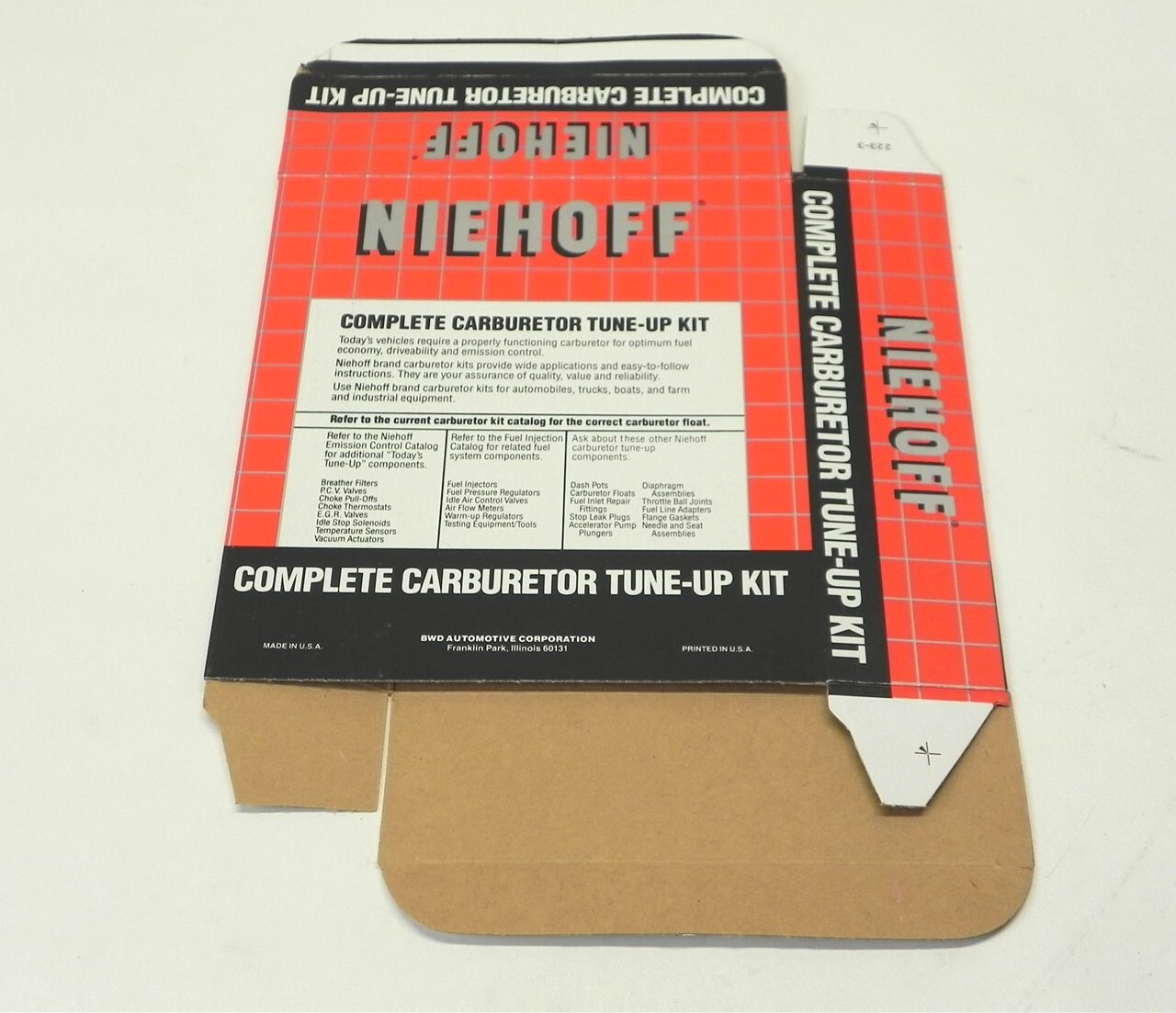 VINTAGE NIEHOFF CARBURETOR TUNE-UP KIT DISPLAY BOX *BOX ONLY* #223-3 NEW UNUSED