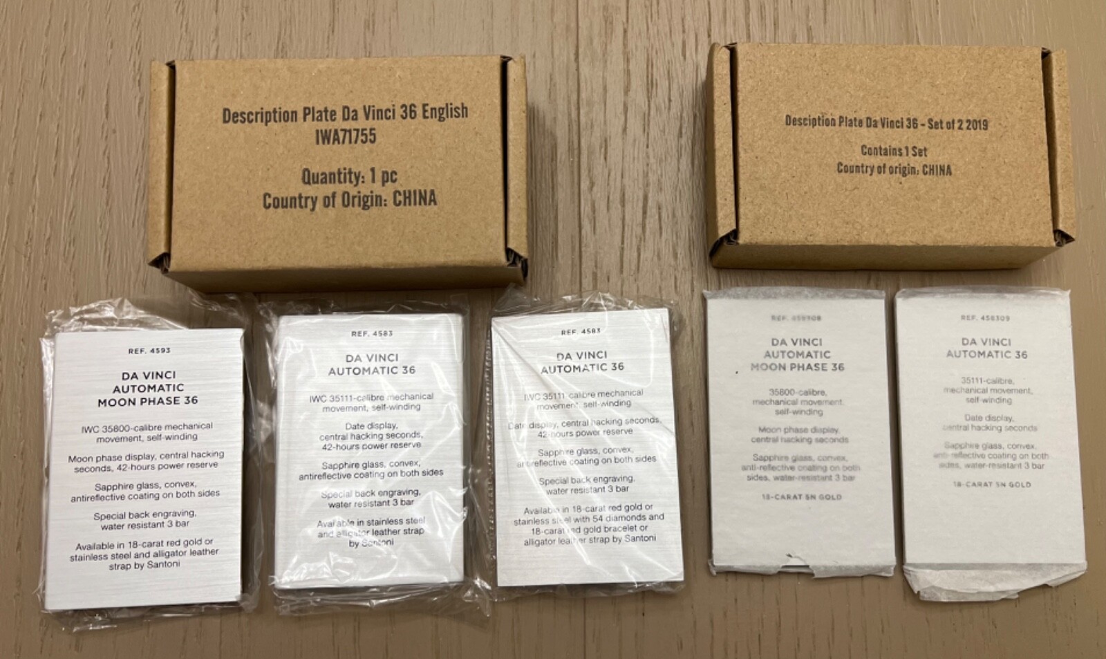 NEW IWC WATCHES DA VINCI DEALER’S ALUMINUM DISPLAY SIGNS PLAQUES x 5 Collectors
