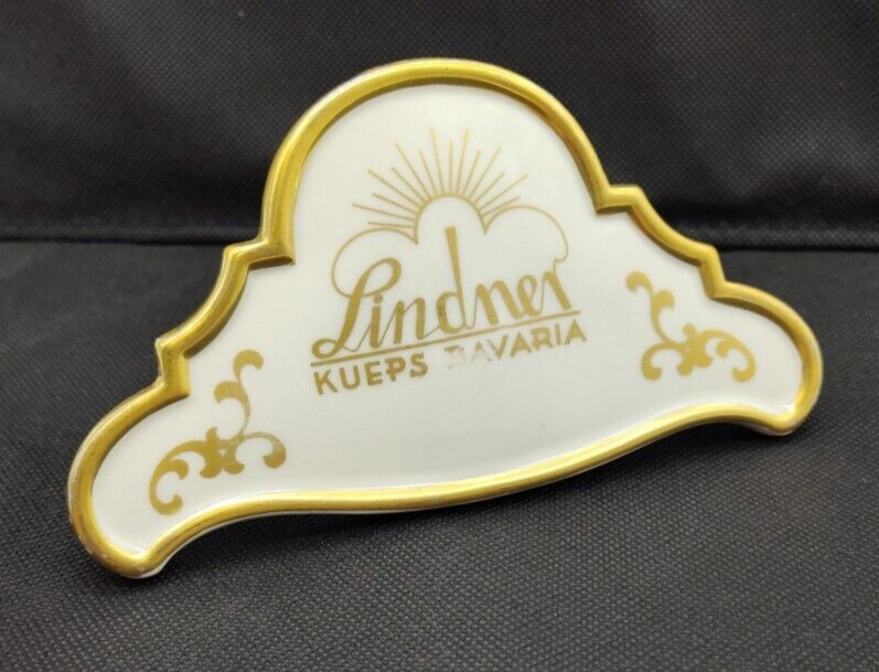 Lindner Kueps Bavaria Porcelain Dealer Display Sign Gold 6″ x 3.5″ Vintage