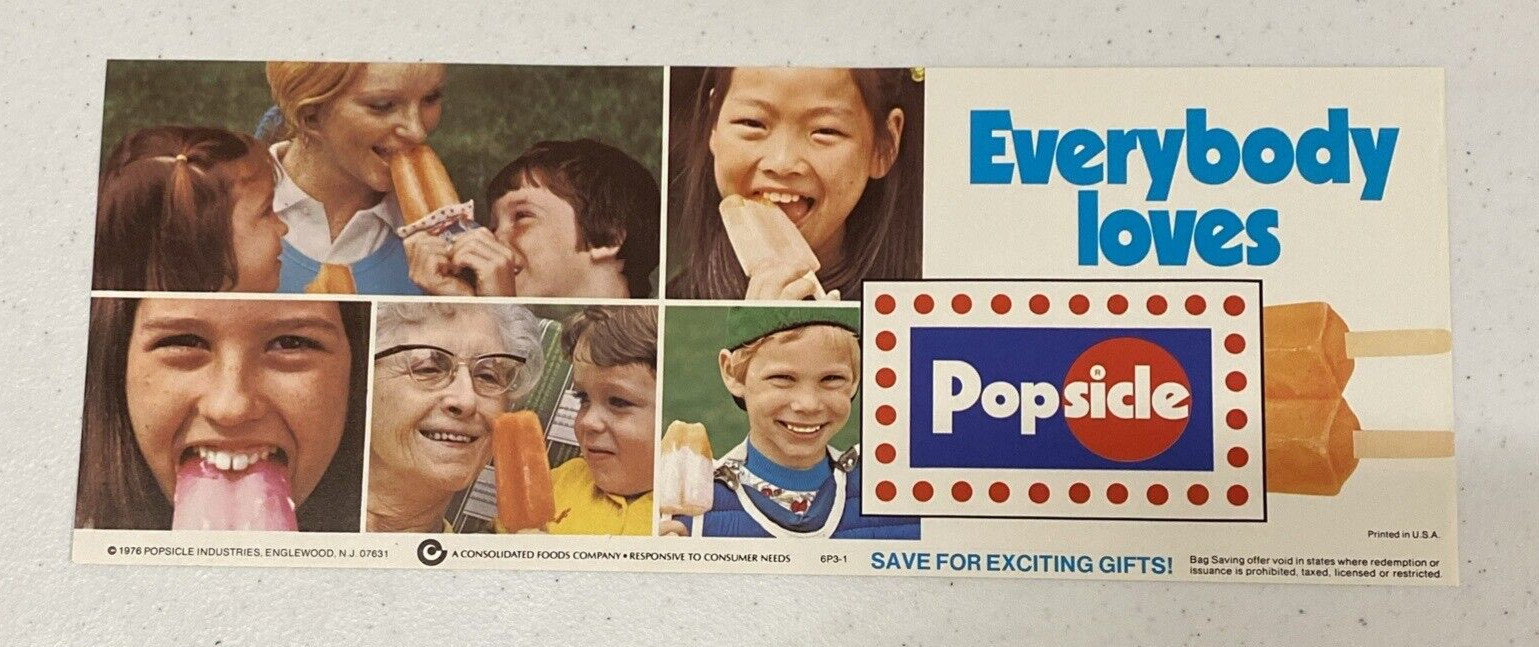Vintage 1976 POPSICLE Ice Cream Parlor POSTER 13×5″ Old Store Stock UNUSED 1970s